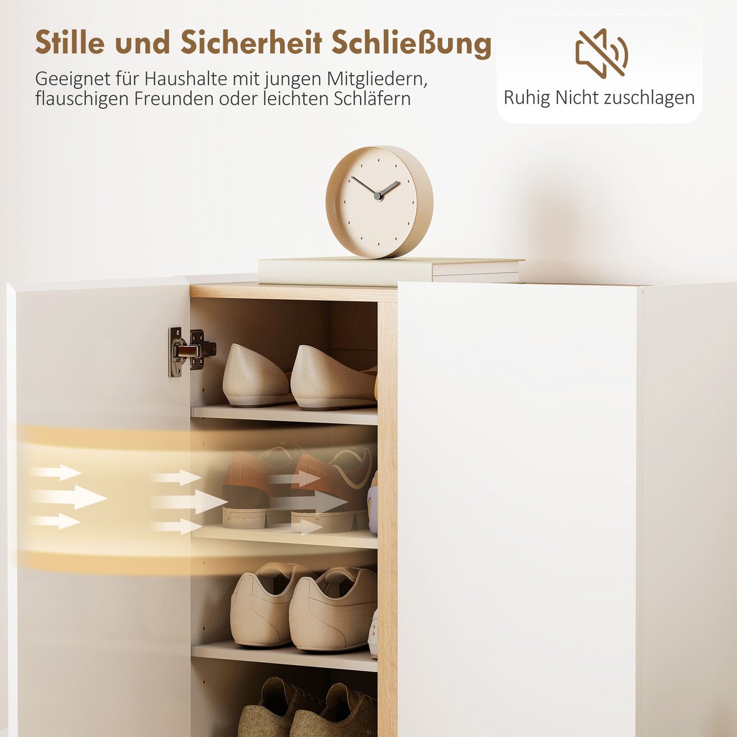 Shoe Cabinet with Soft-Close, 6-Tier, Holds 18 Pairs, White