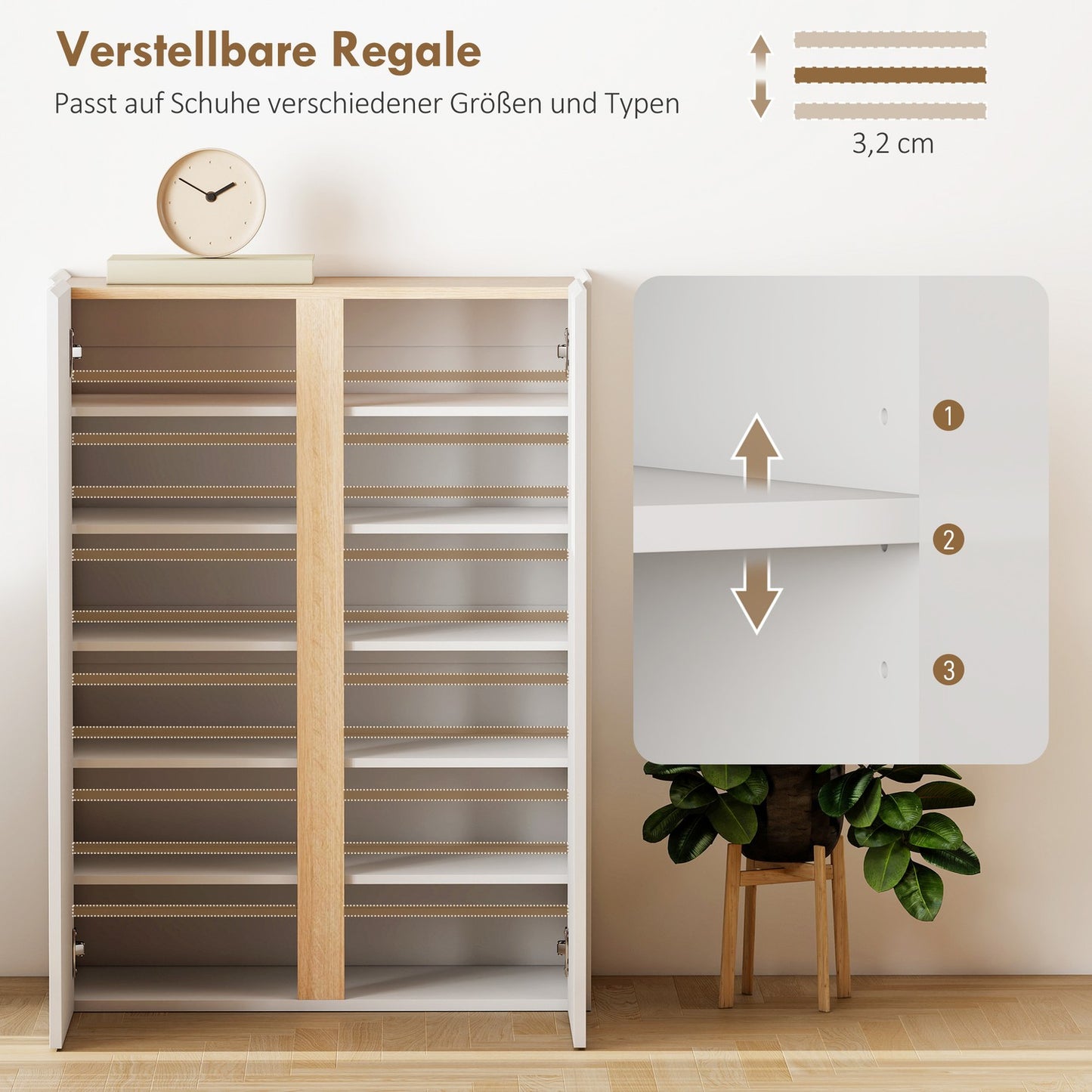 Shoe Cabinet with Soft-Close, 6-Tier, Holds 18 Pairs, White