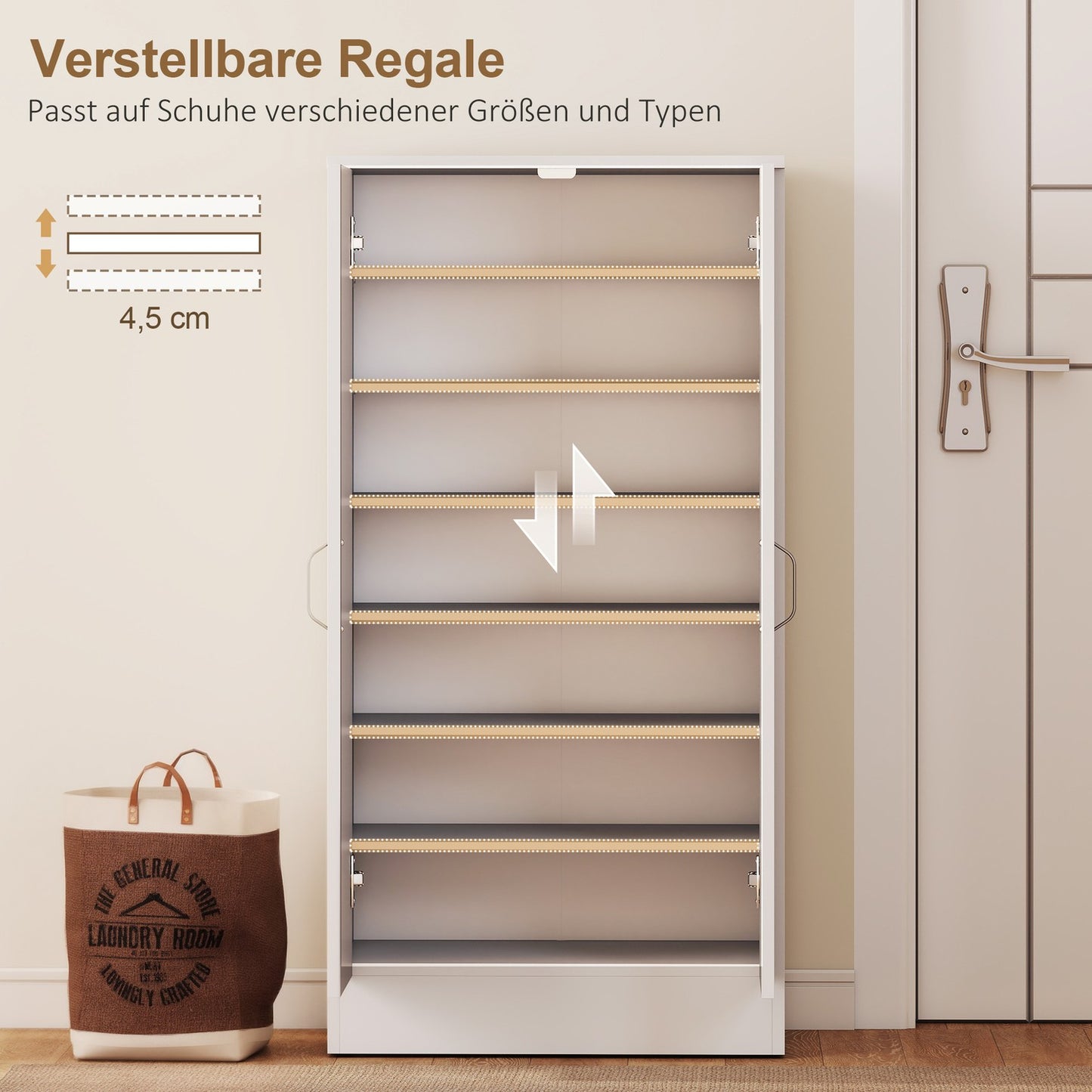 Shoe Cabinet with Soft-Close Hinges, Adjustable Shelves, White