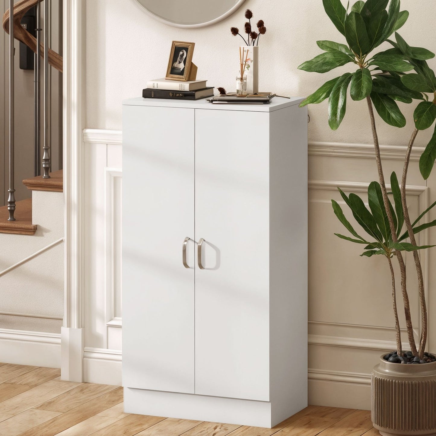 Shoe Cabinet with Soft-Close Hinges, Adjustable Shelves, White