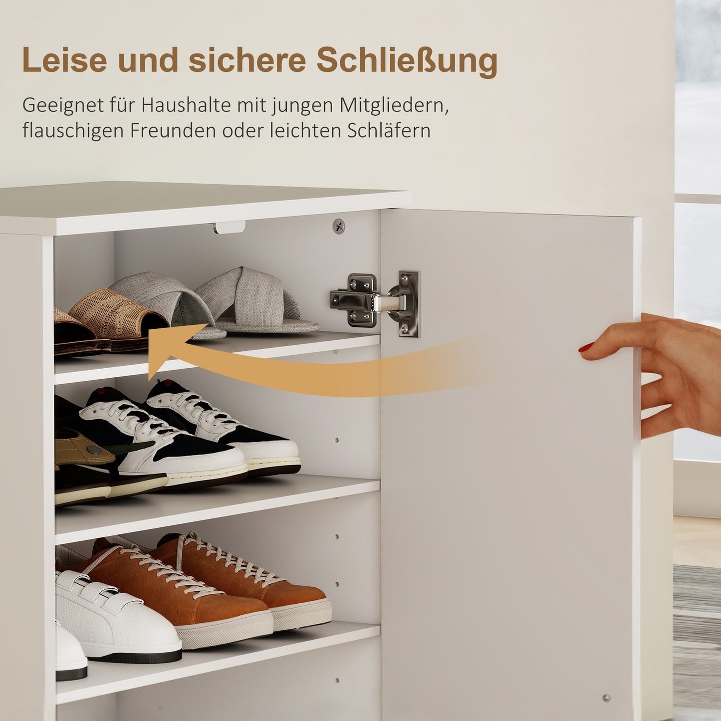 Shoe Cabinet with Soft-Close Hinges, Adjustable Shelves, White