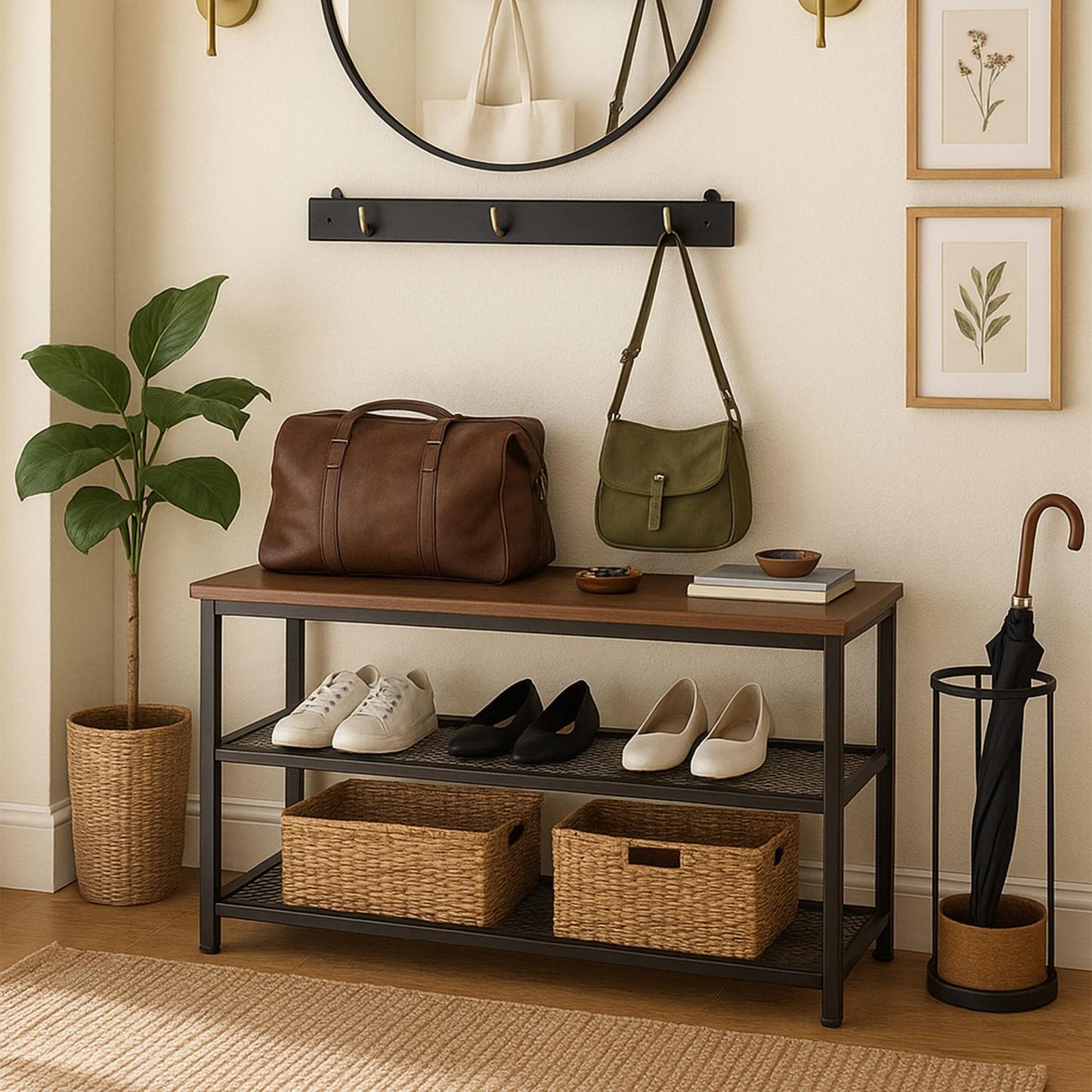 Shoe Rack, 2-Tier Metal, Holds 6 Pairs