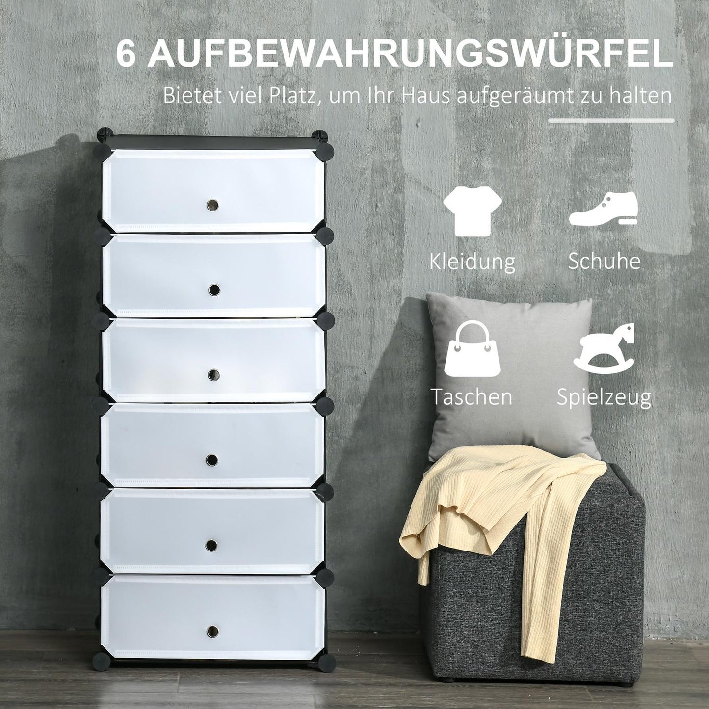 Plastic shoe rack, fits 6 pairs, black/white