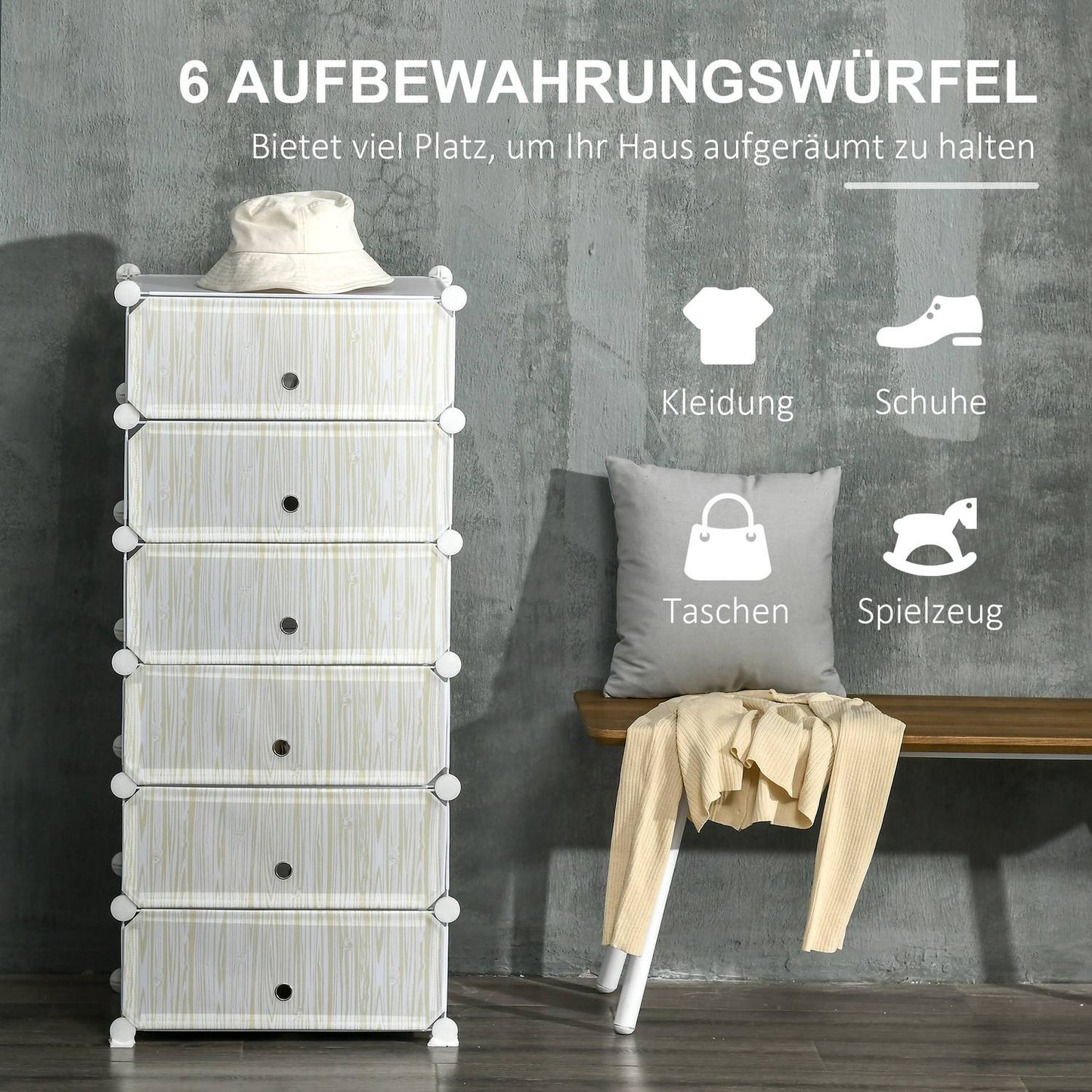 Plastic shoe shelf, holds 6 pairs, white, 49x36.5x108 cm