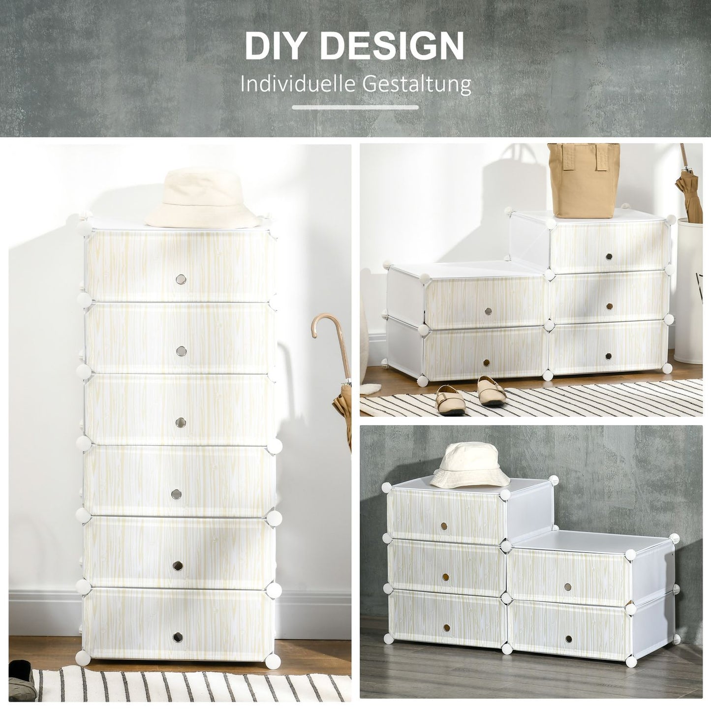 Plastic shoe shelf, holds 6 pairs, white, 49x36.5x108 cm