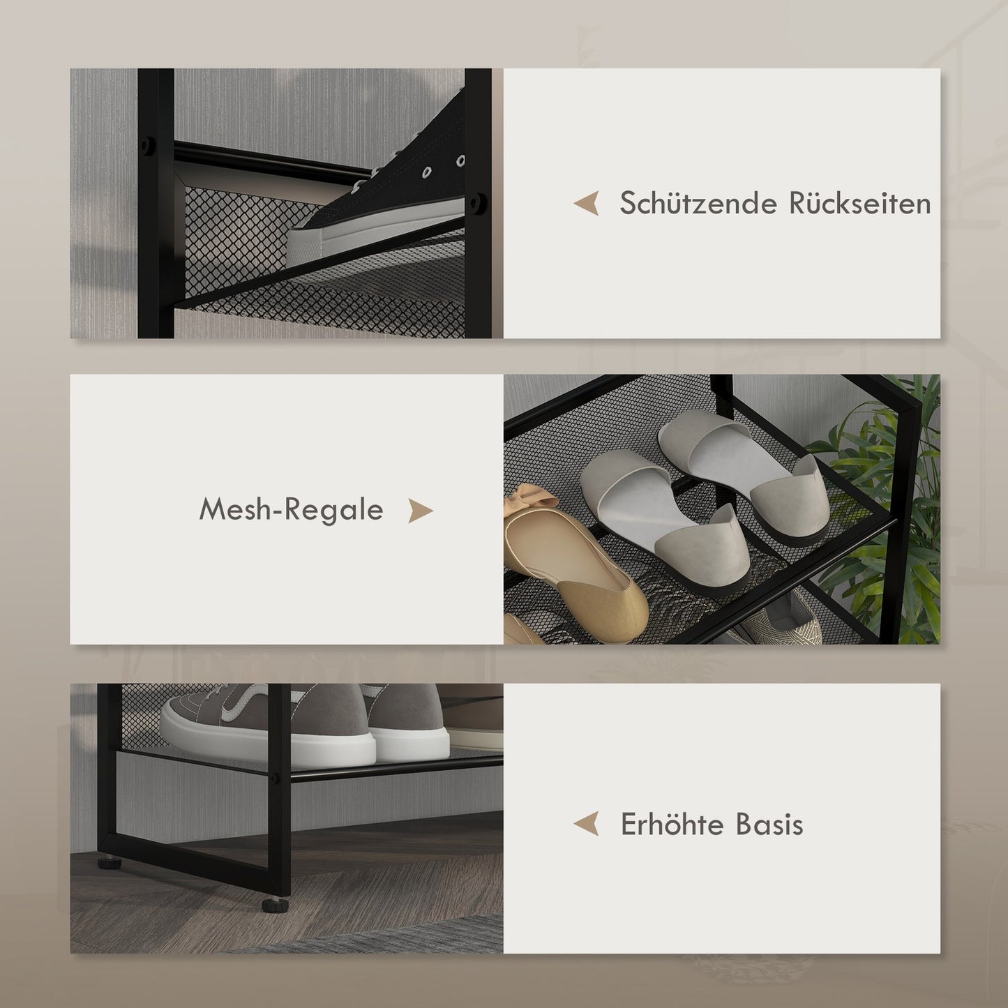 5-layer black steel shoe rack for 15 pairs, 72x30x102 cm