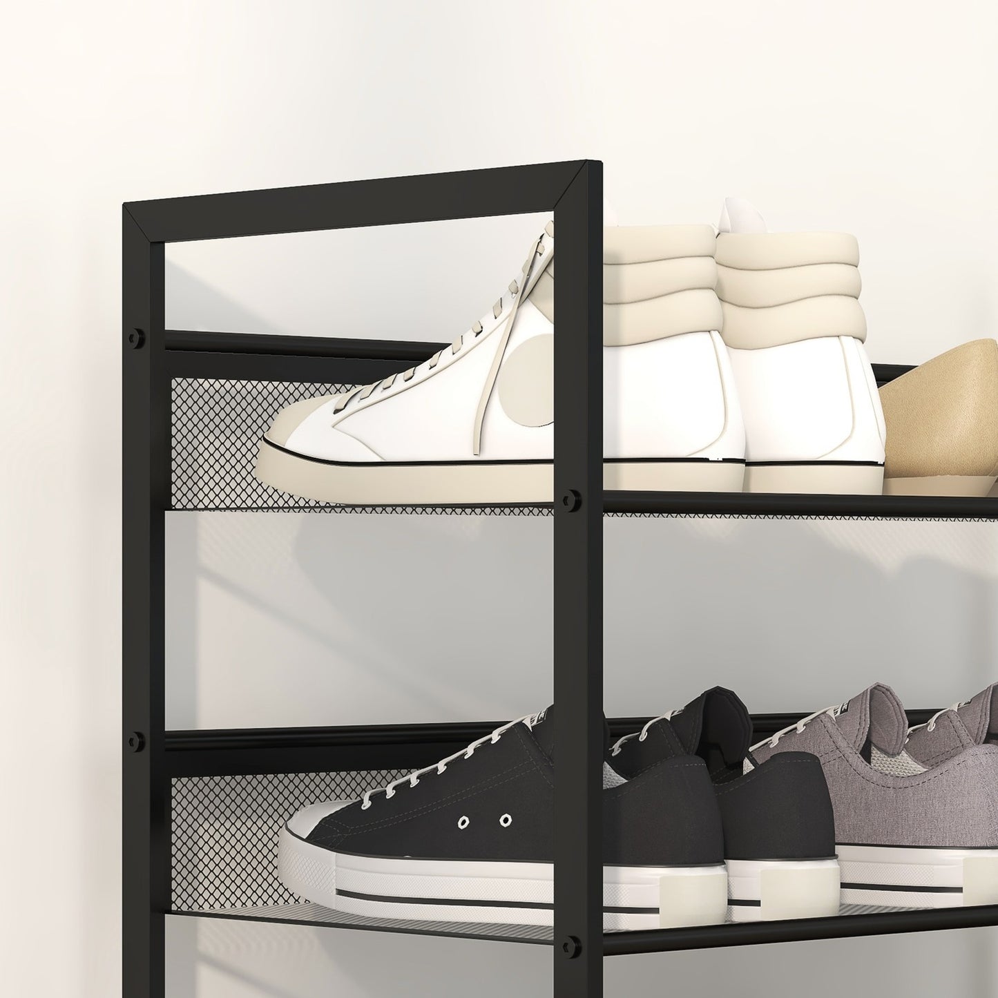 5-layer black steel shoe rack for 15 pairs, 72x30x102 cm