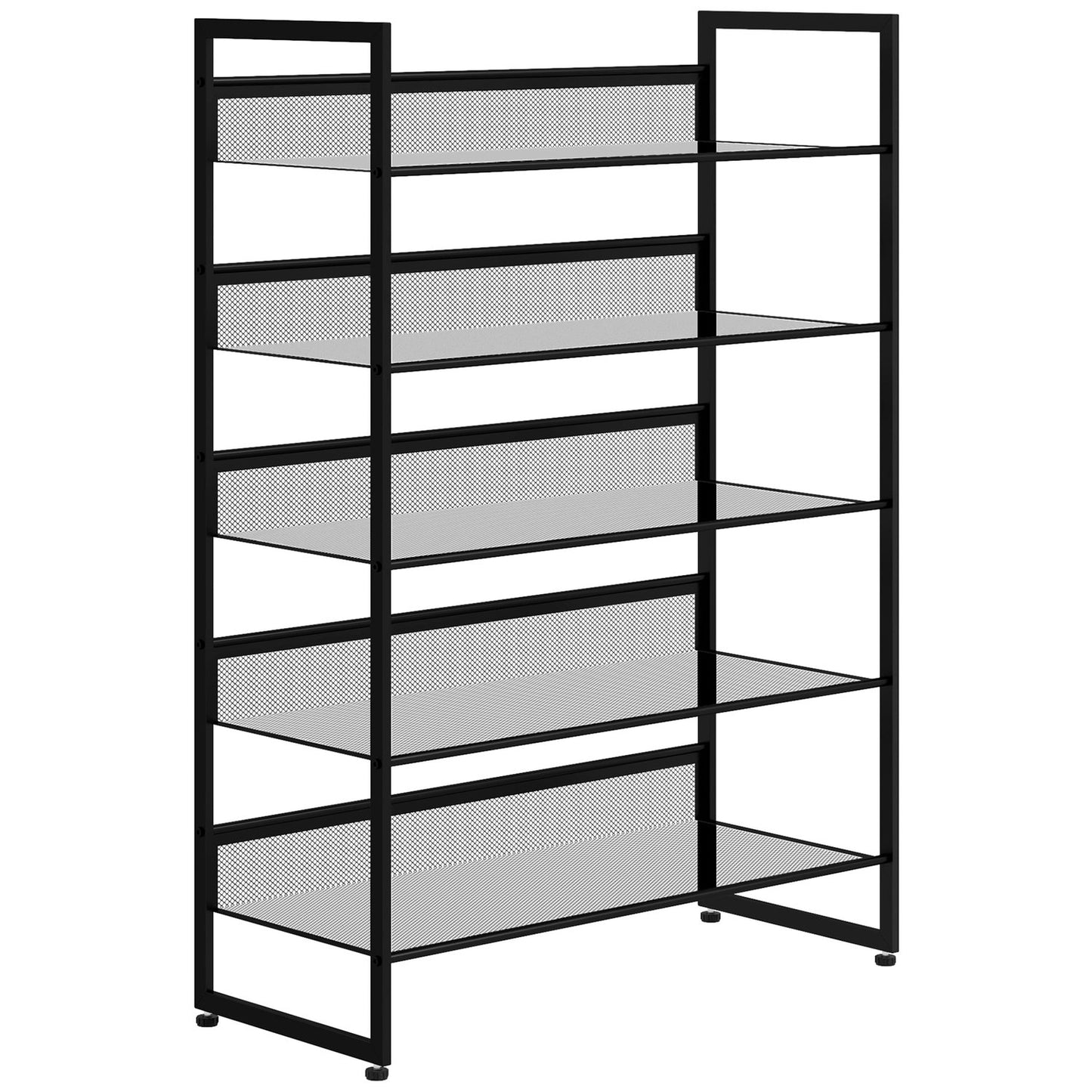 5-layer black steel shoe rack for 15 pairs, 72x30x102 cm