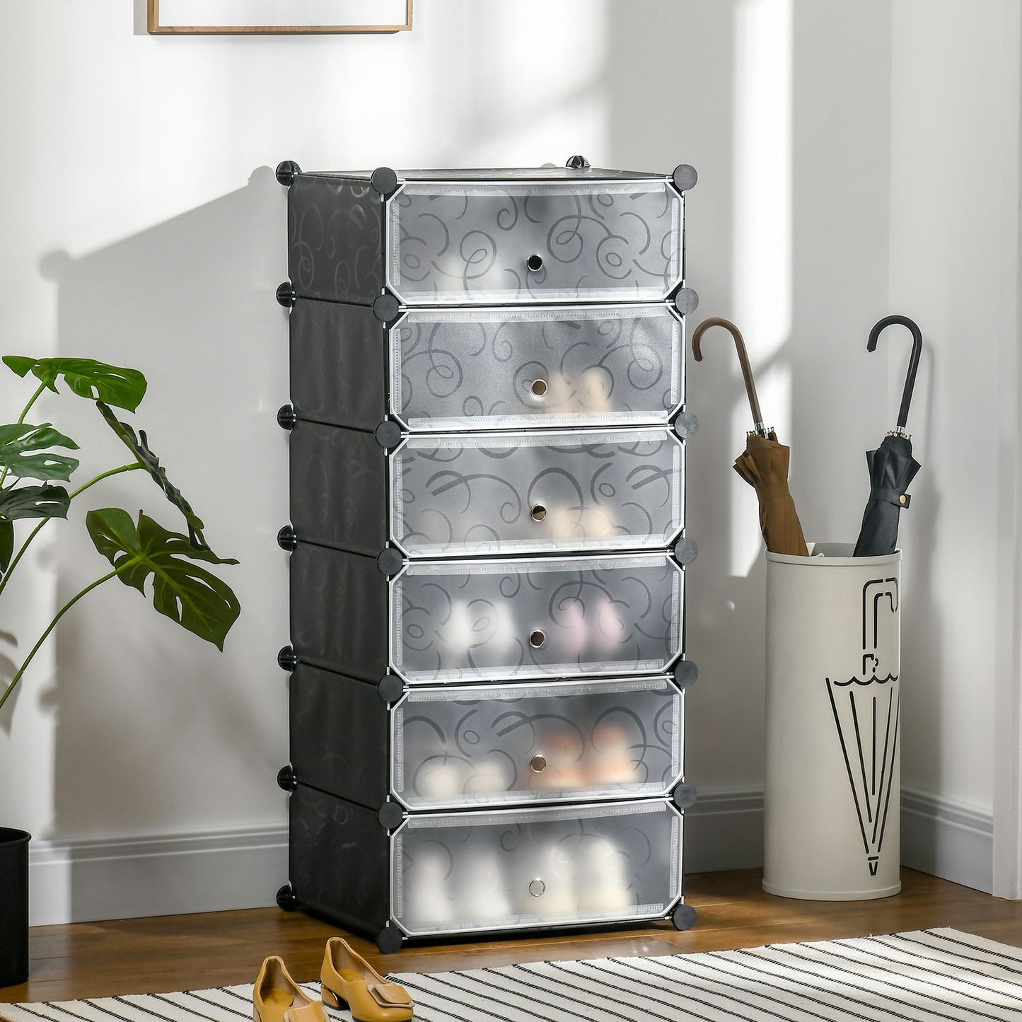 Shoe rack for 6 pairs, durable plastic/steel
