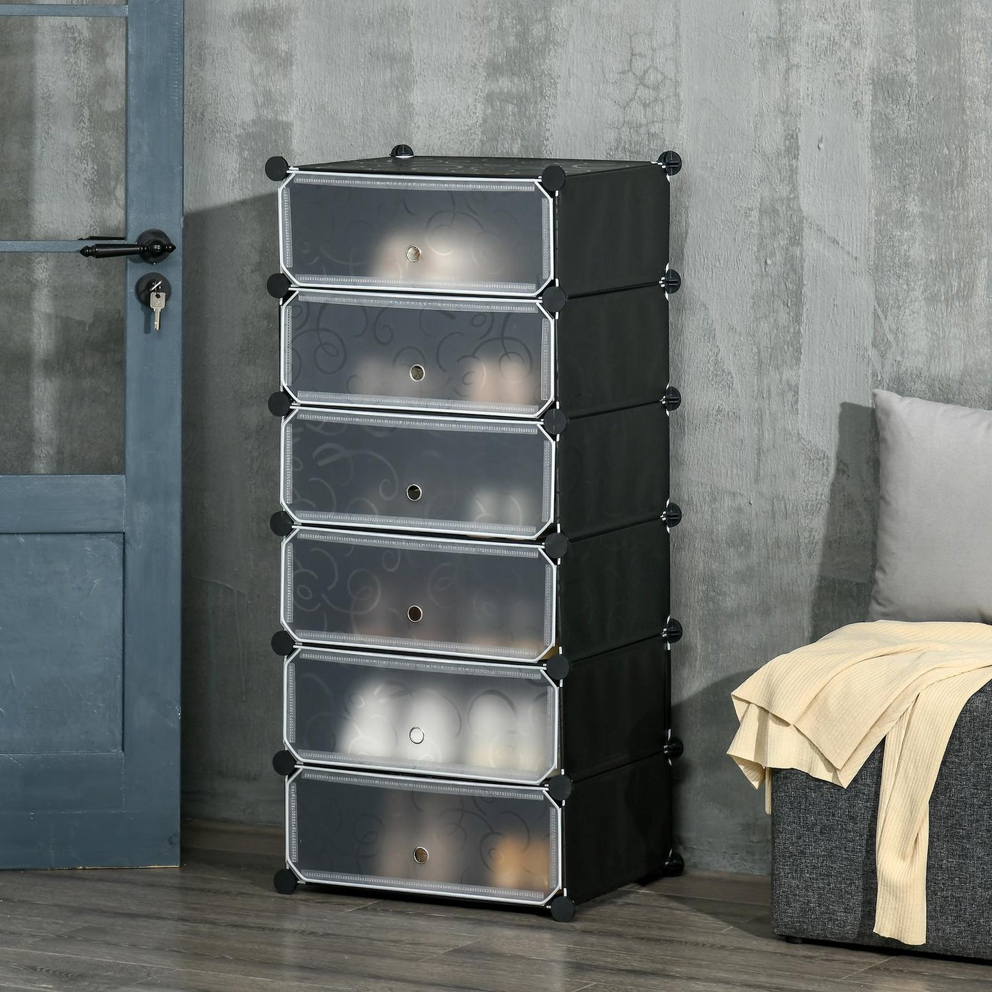 Shoe rack for 6 pairs, durable plastic/steel