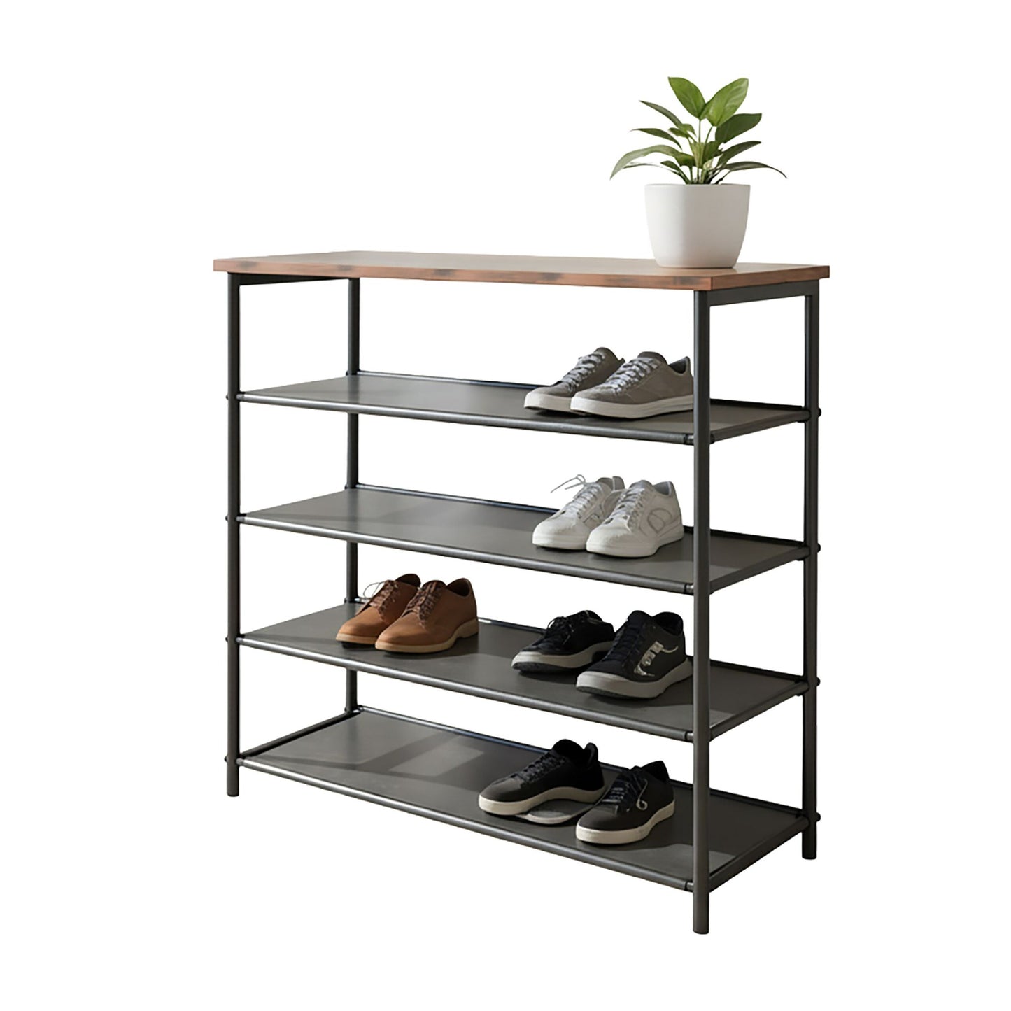 Shoe Rack with 4 Fabric Shelves and Top Shelf