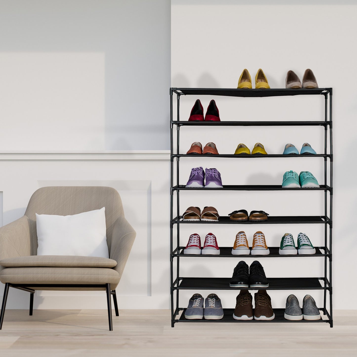 Shoe Rack with Fabric Shelves, Space-Saving Design