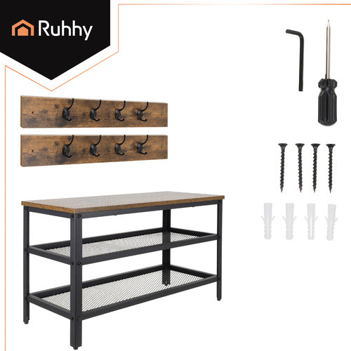 Shoe Rack with Hanger, Bench & 2 Shelves, 73cm