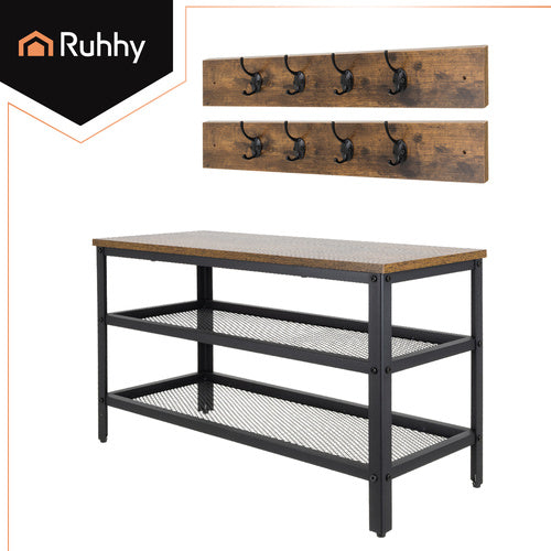 Shoe Rack with Hanger, Bench & 2 Shelves, 73cm