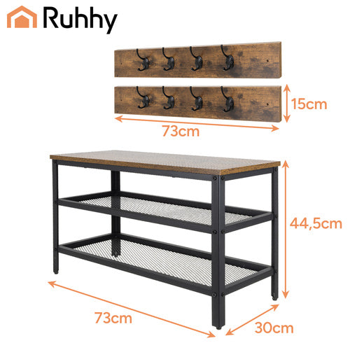 Shoe Rack with Hanger, Bench & 2 Shelves, 73cm