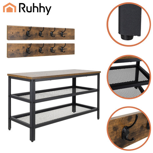 Shoe Rack with Hanger, Bench & 2 Shelves, 73cm