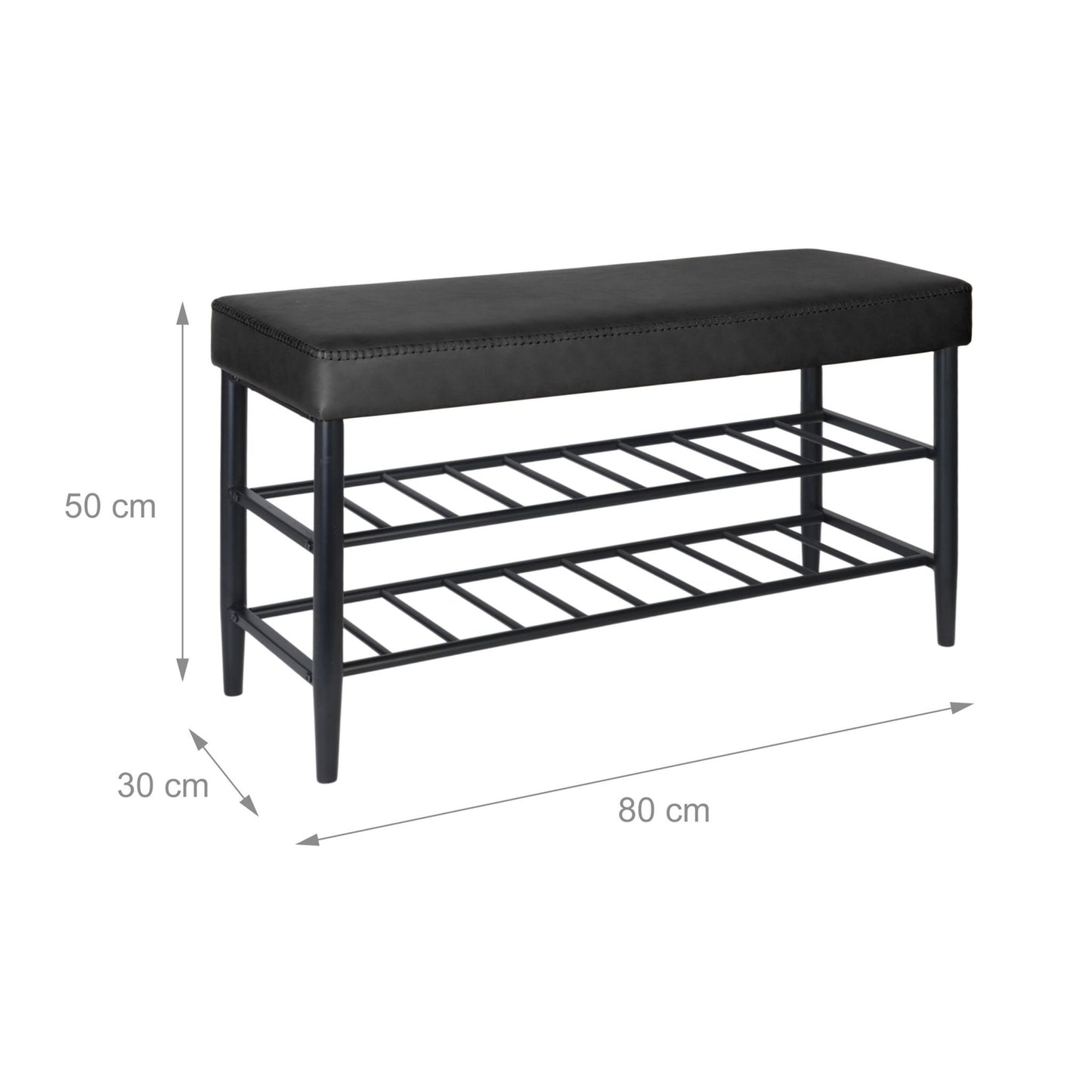 Shoe Storage Bench, Faux Leather, 2 Shelves