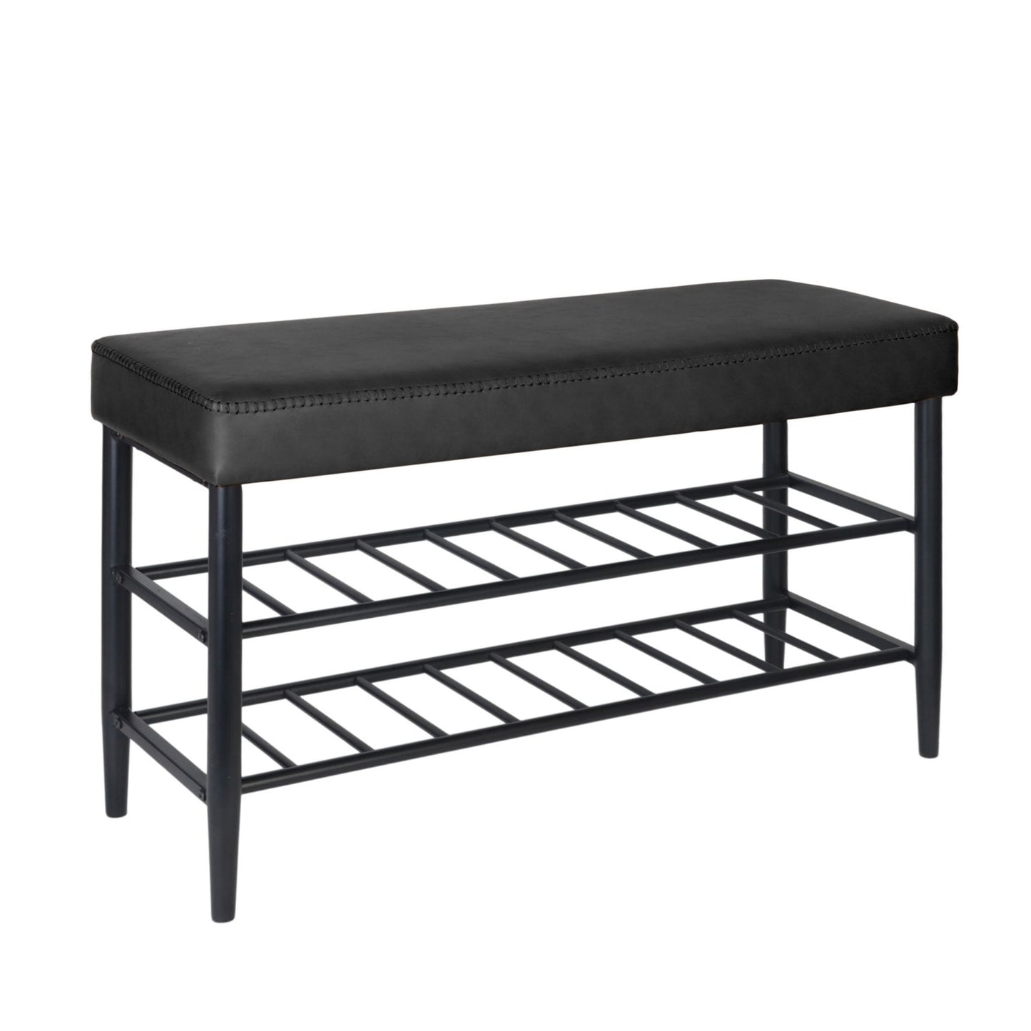 Shoe Storage Bench, Faux Leather, 2 Shelves
