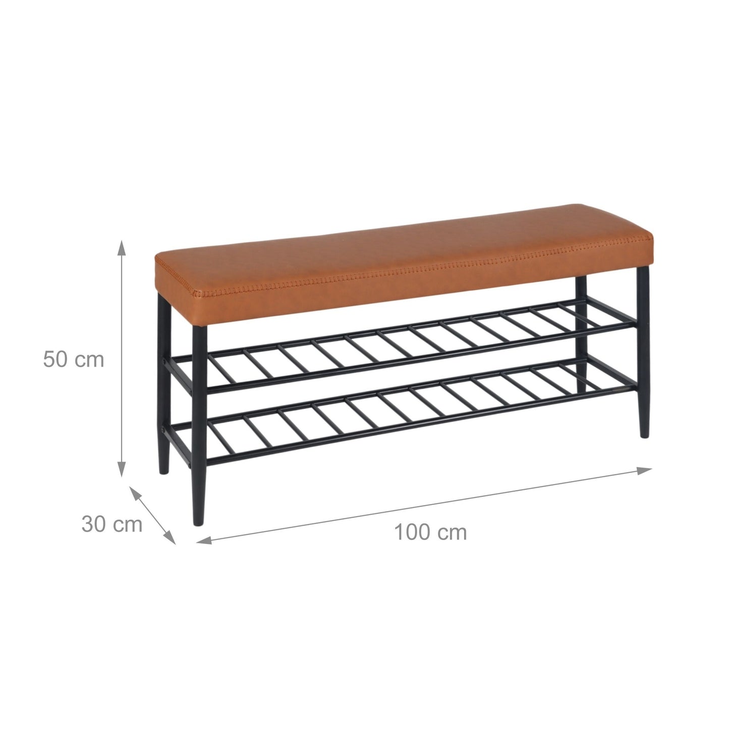 Shoe Storage Bench, Faux Leather, 2 Shelves