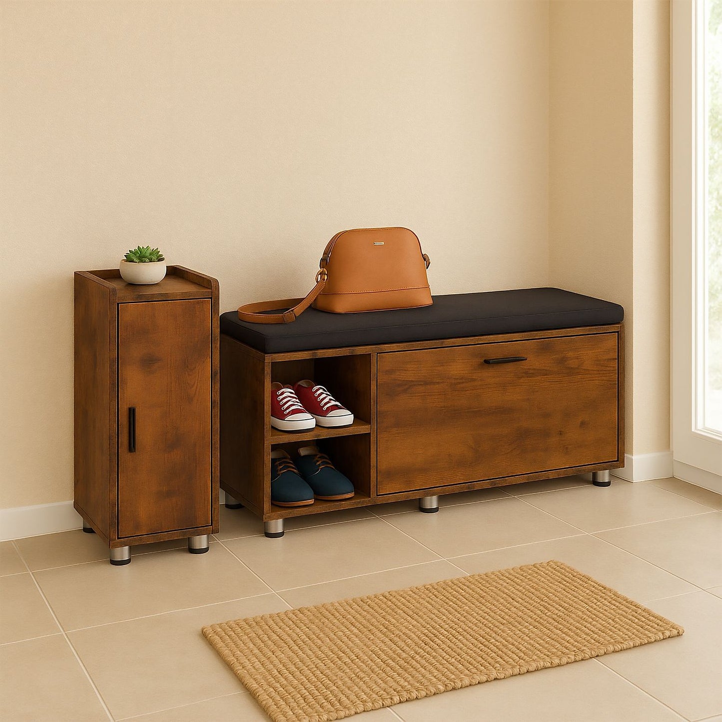 Shoe Storage Bench & Hallway Cabinet Set