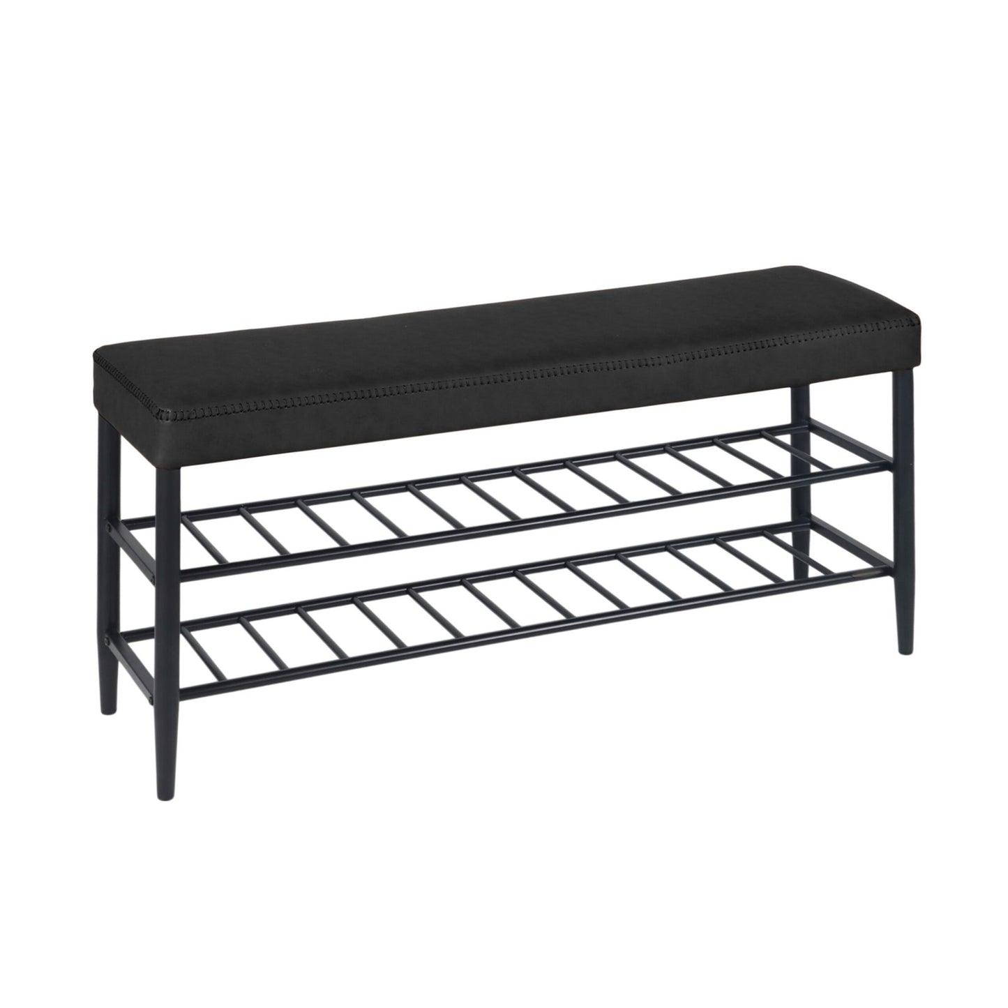 Shoe Storage Bench with 2 Shelves, Faux Leather Seat