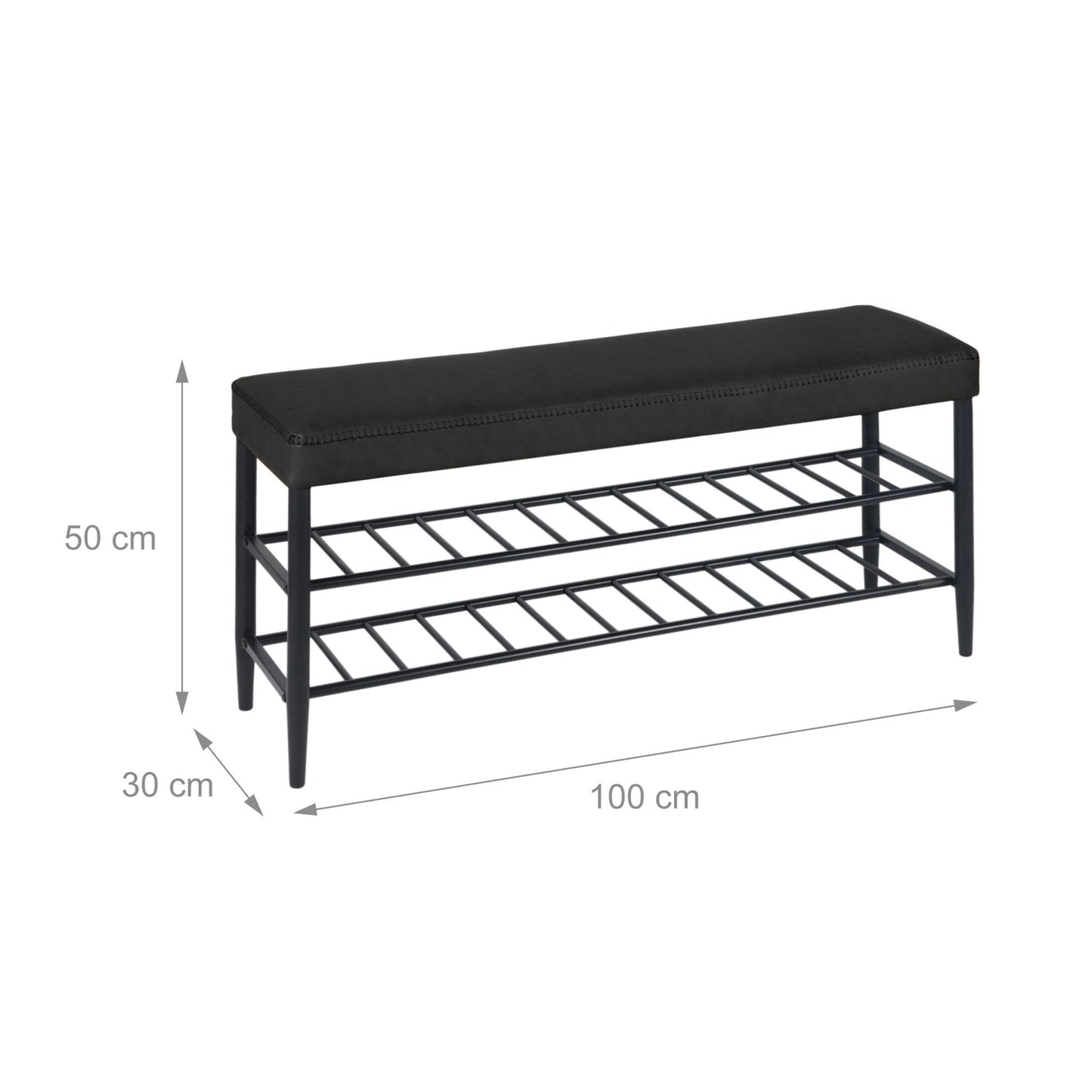 Shoe Storage Bench with 2 Shelves, Faux Leather Seat