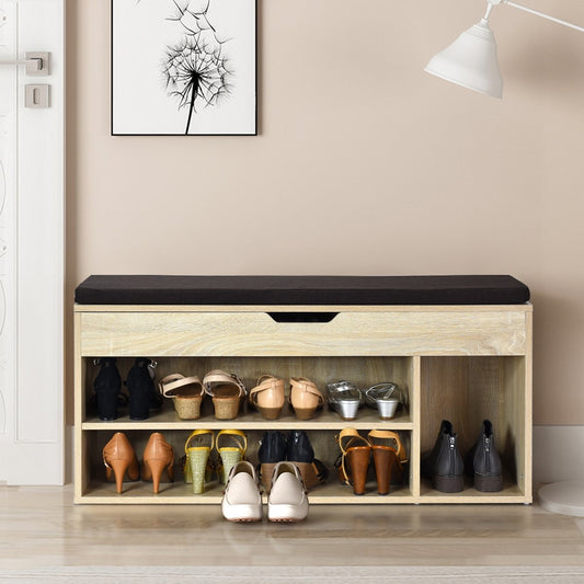 Shoe bench shoe chest of drawers shoe rack with seat cushion wood 104 x 48 x 30 cm white/natural-natural