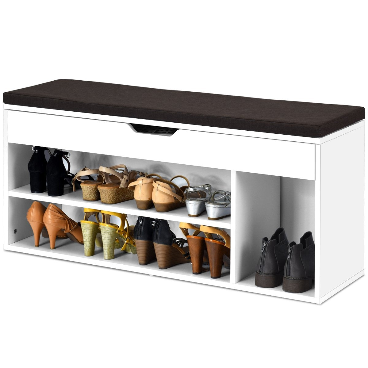 Shoe bench shoe chest of drawers shoe rack with seat cushion wood 104 x 48 x 30 cm white/natural white
