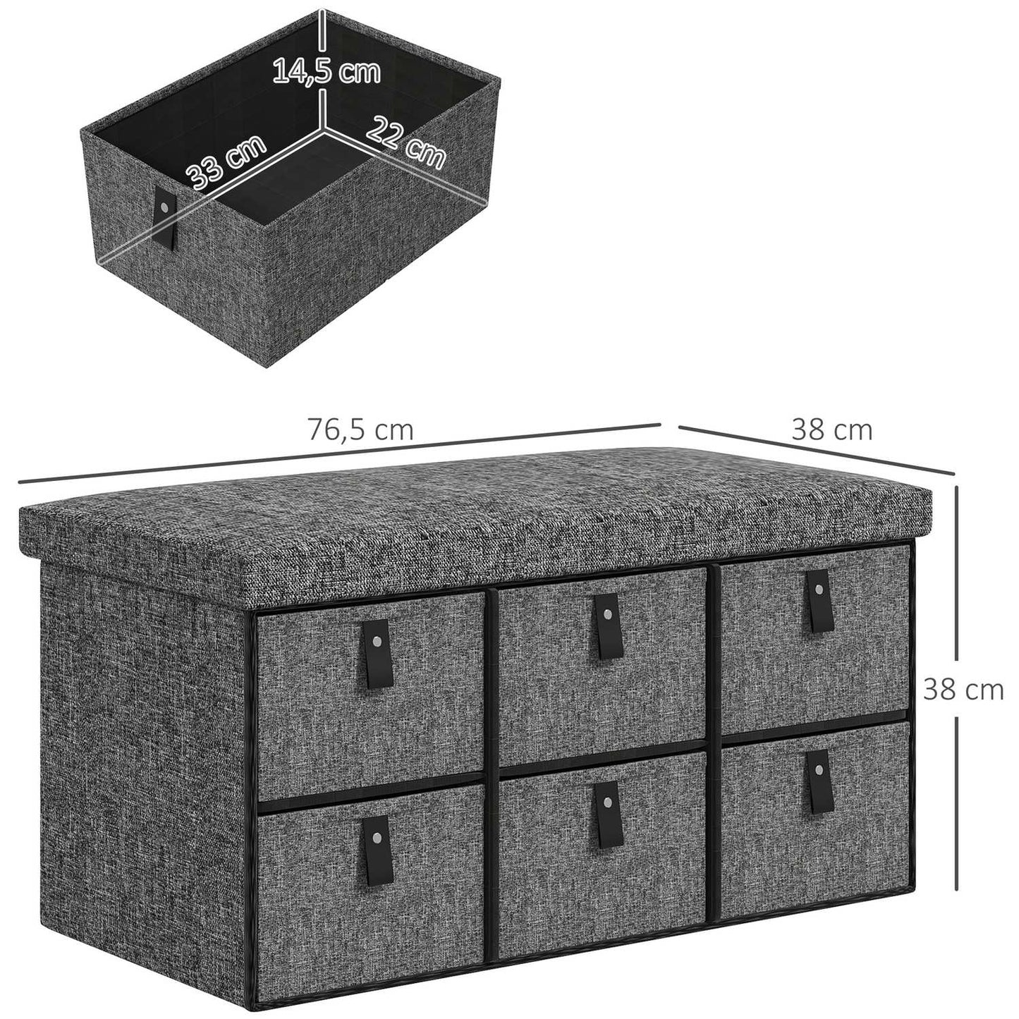 Shoe bench for hall, dark grey, 6-pair storage