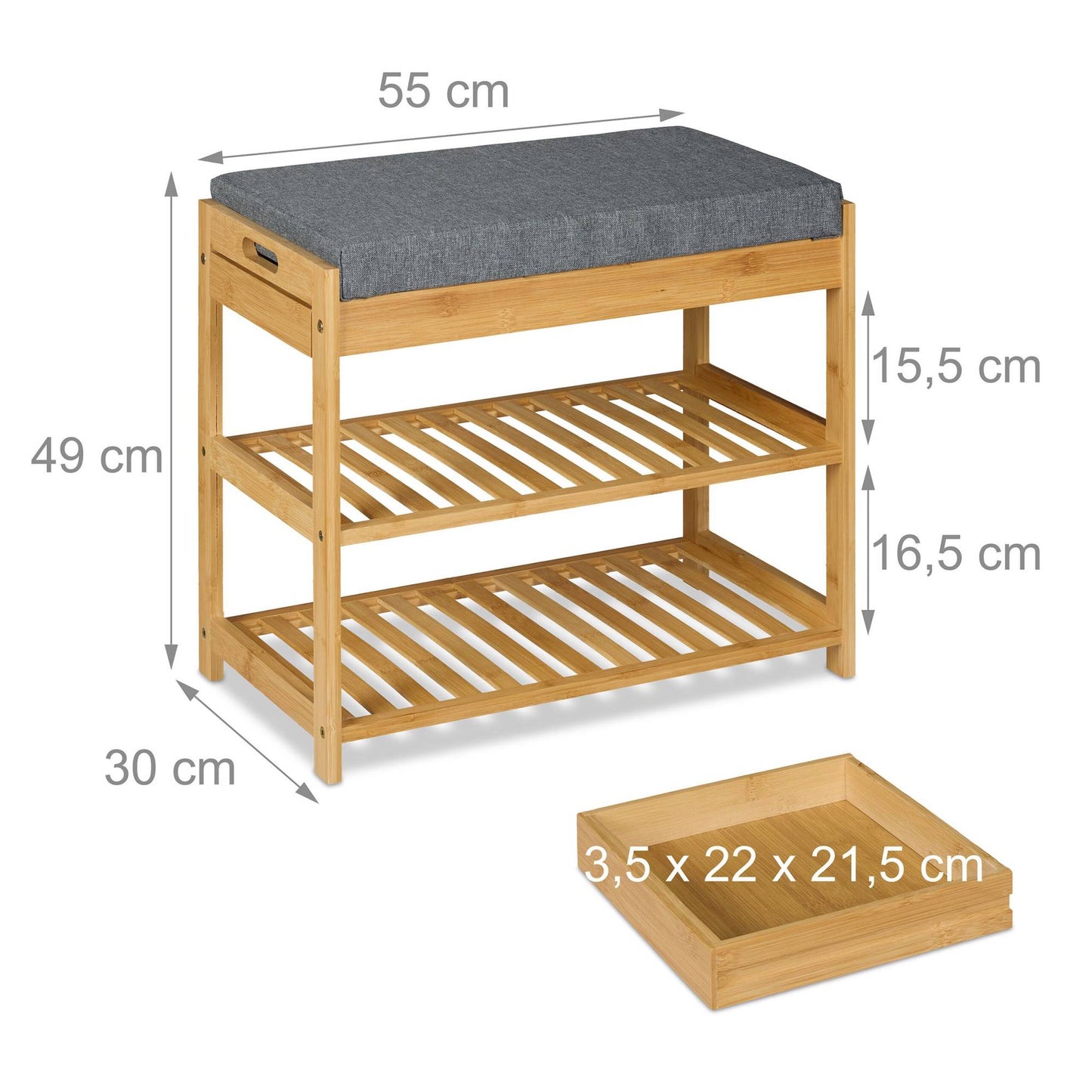 Shoe bench with seat and drawer