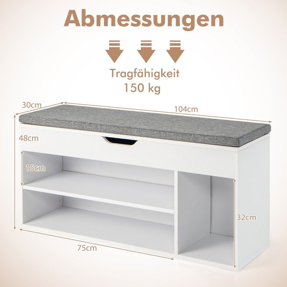 Shoe bench with seat and storage space 104 x 30 x 48 cm wardrobe bench shoe rack wood grey