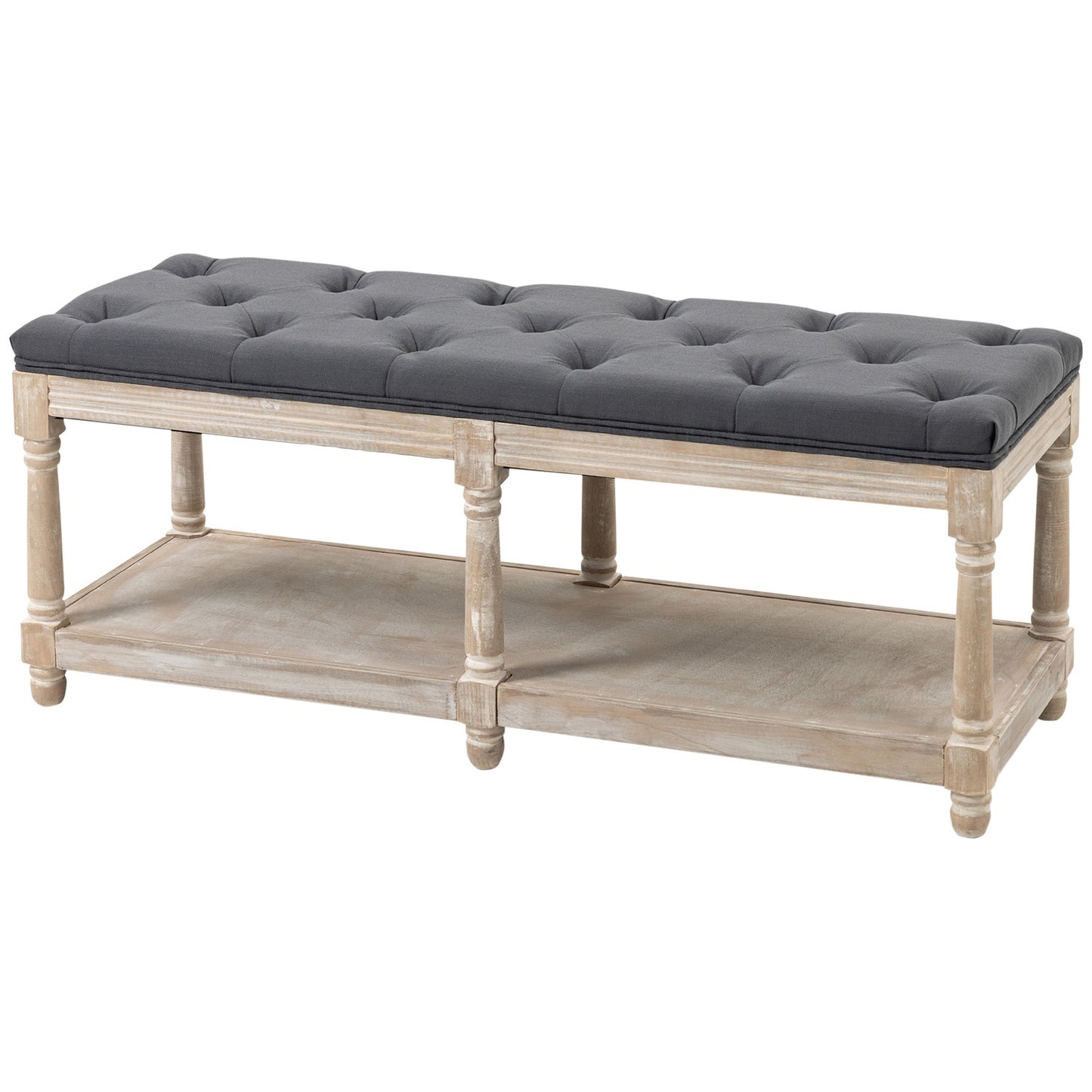 Shoe bench with storage, padded seat, gray linen, 115x40x48 cm