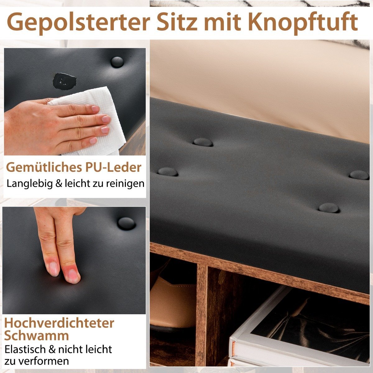 Shoe bench with umbrella stand Entrance bench with adjustable shelf 110 x 30 x 52 cm