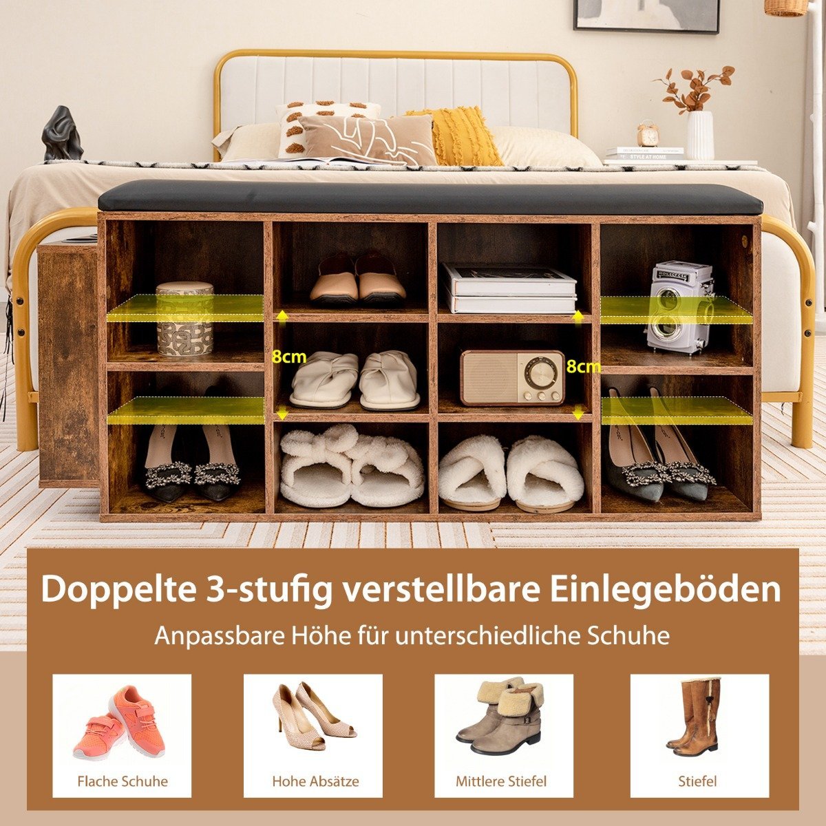 Shoe bench with umbrella stand Entrance bench with adjustable shelf 110 x 30 x 52 cm