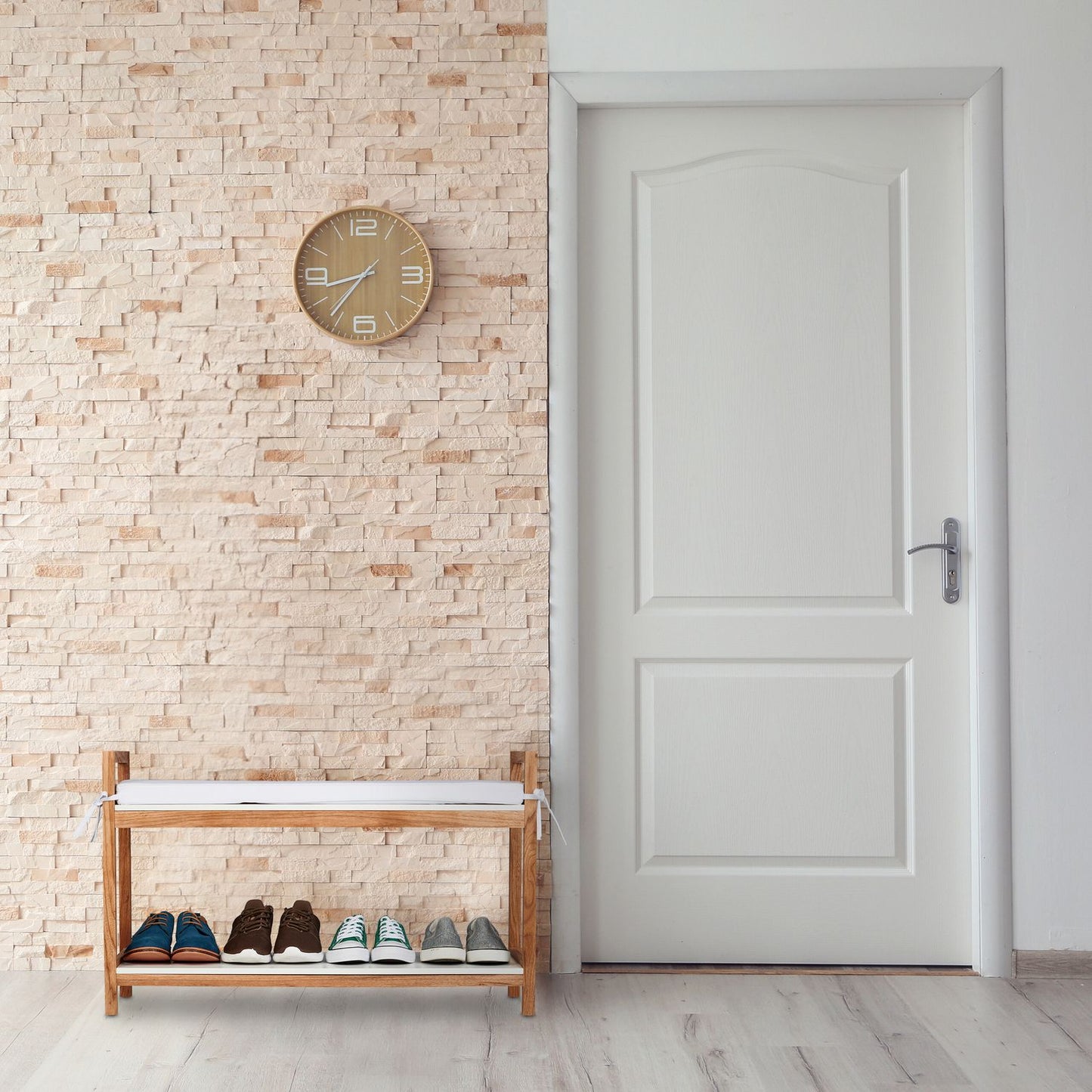 Shoe bench with upholstered seat