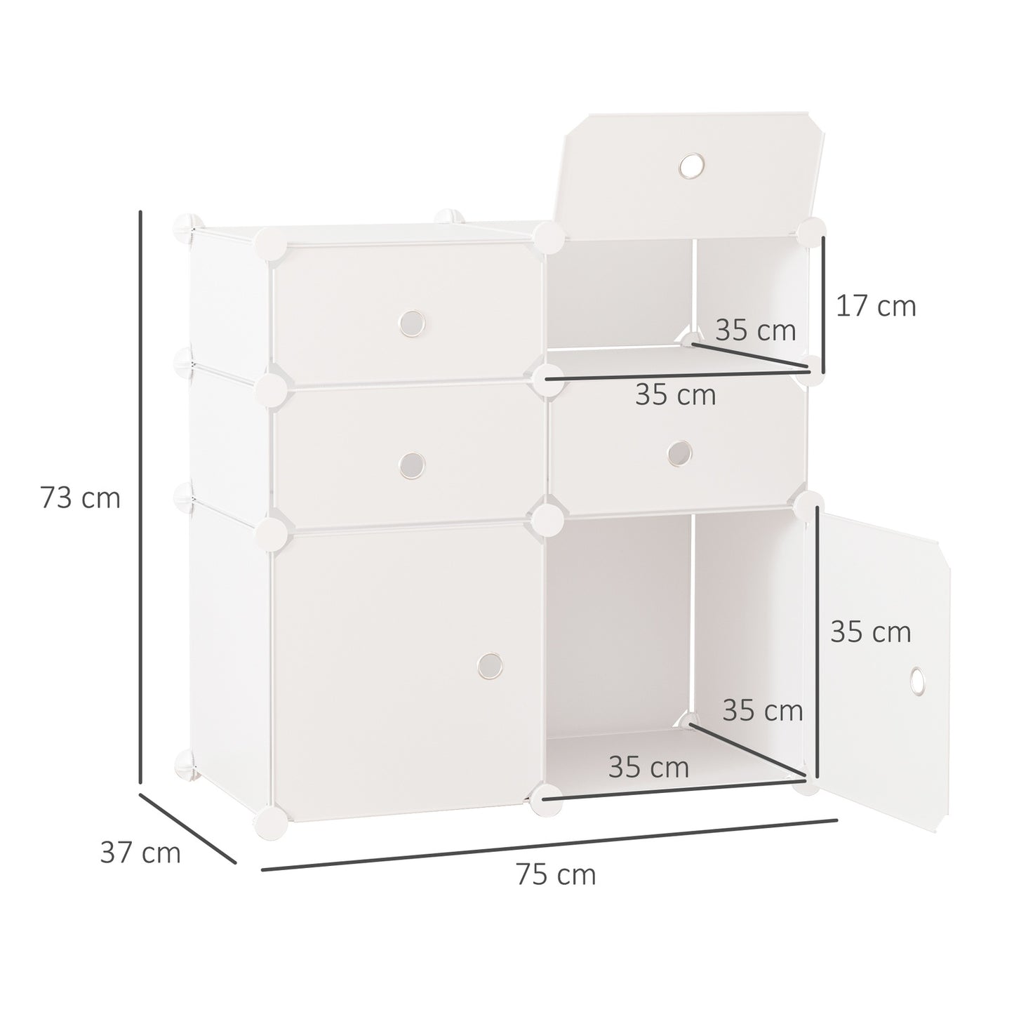 Shoe cabinet with storage drawers, plastic & steel, white 75x37x73cm