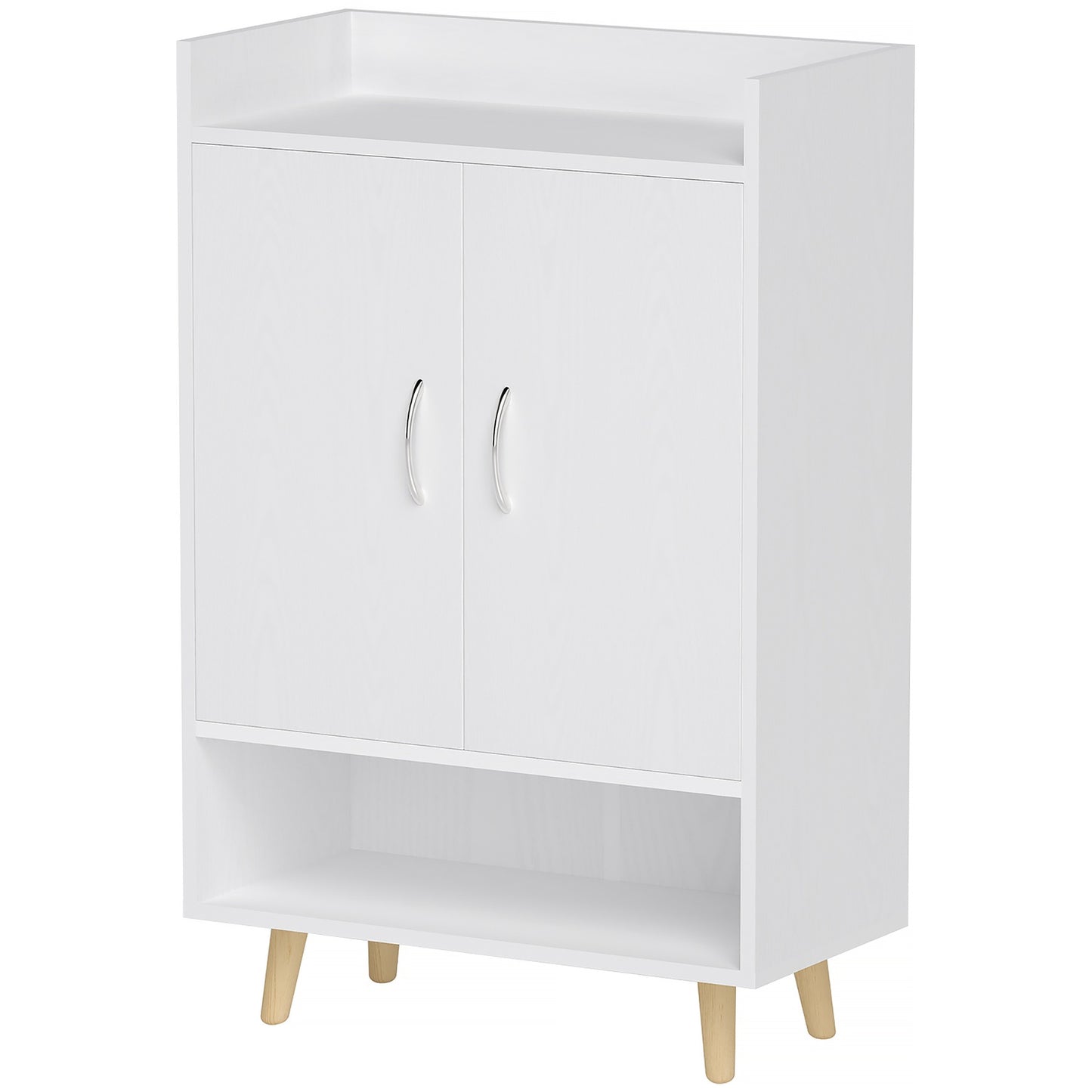White solid wood shoe cabinet with doors - Fits 12 pairs