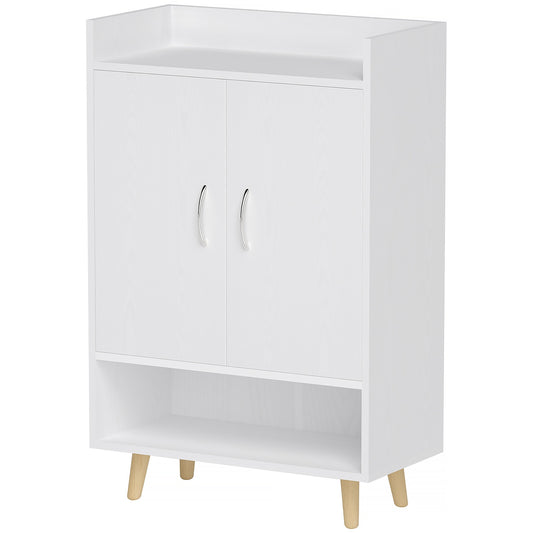 White solid wood shoe cabinet with doors - Fits 12 pairs