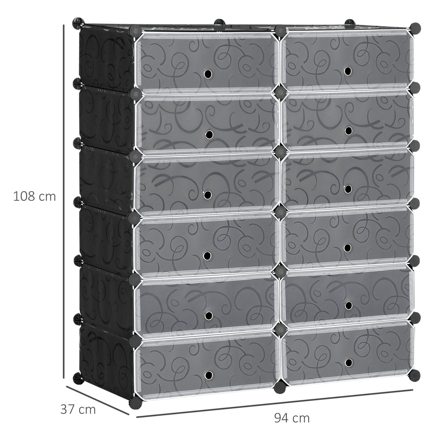 Modular Shoe Cabinet - 12 Compartment Black DIY Storage