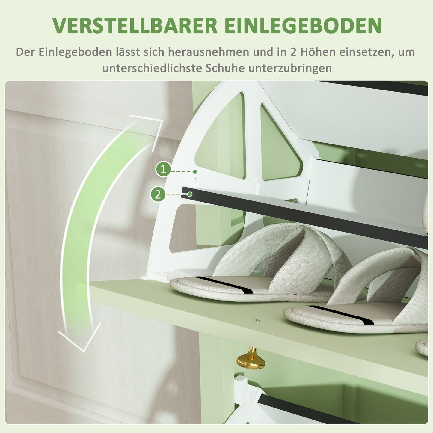 Shoe cabinet with drawer - Holds 12 pairs, 88x30x120 cm, green