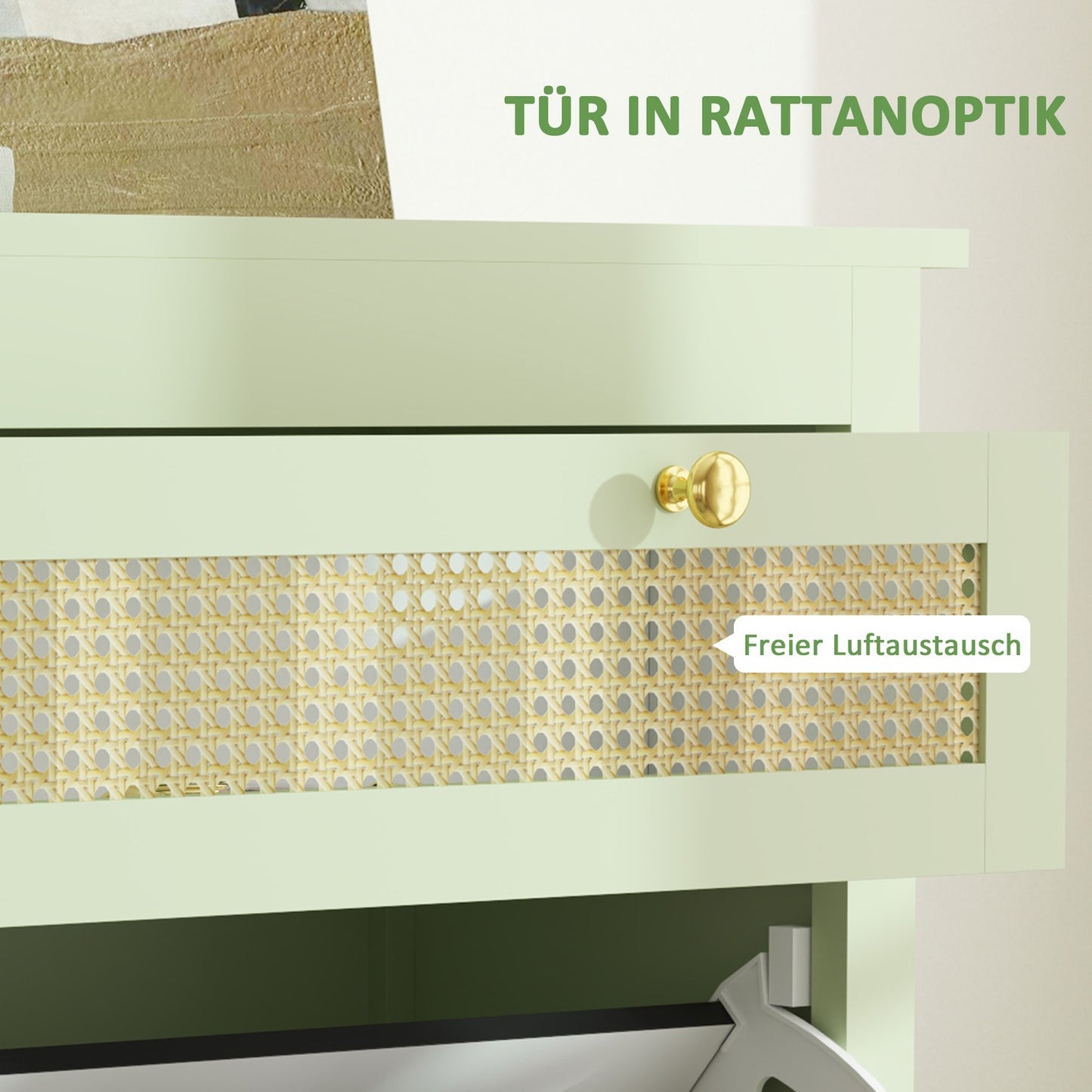 Shoe cabinet with drawer - Holds 12 pairs, 88x30x120 cm, green