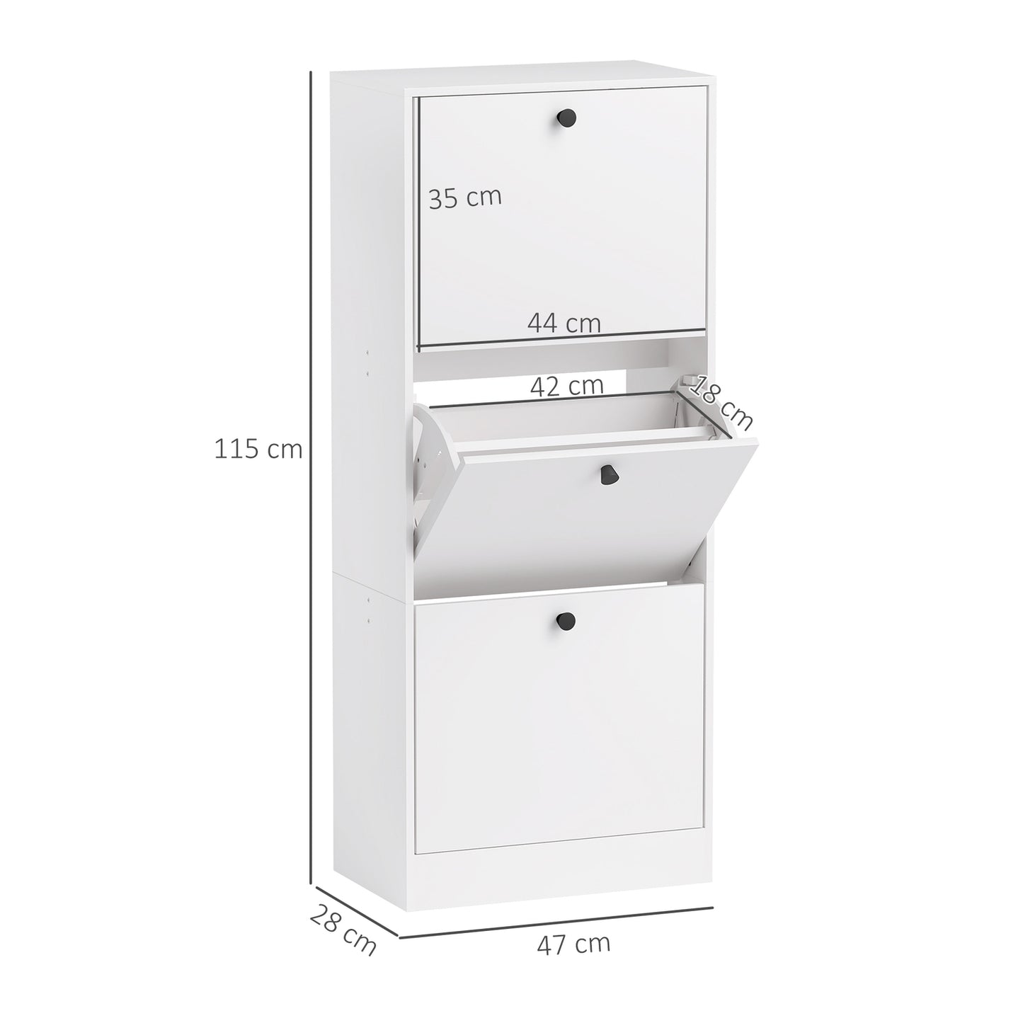 Shoe cabinet with 3 flaps, adjustable for 12 pairs