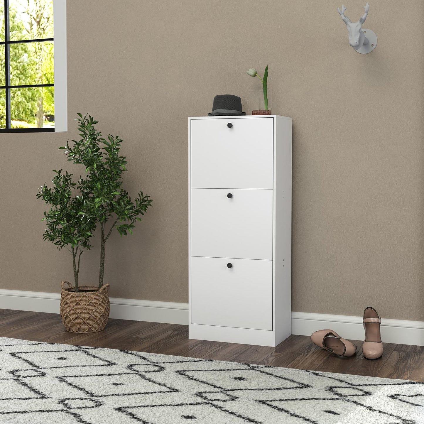 Shoe cabinet with 3 flaps, adjustable for 12 pairs