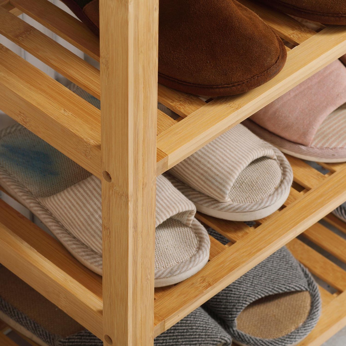 Bamboo shoe rack - 5 layers, holds 20 pairs, natural finish