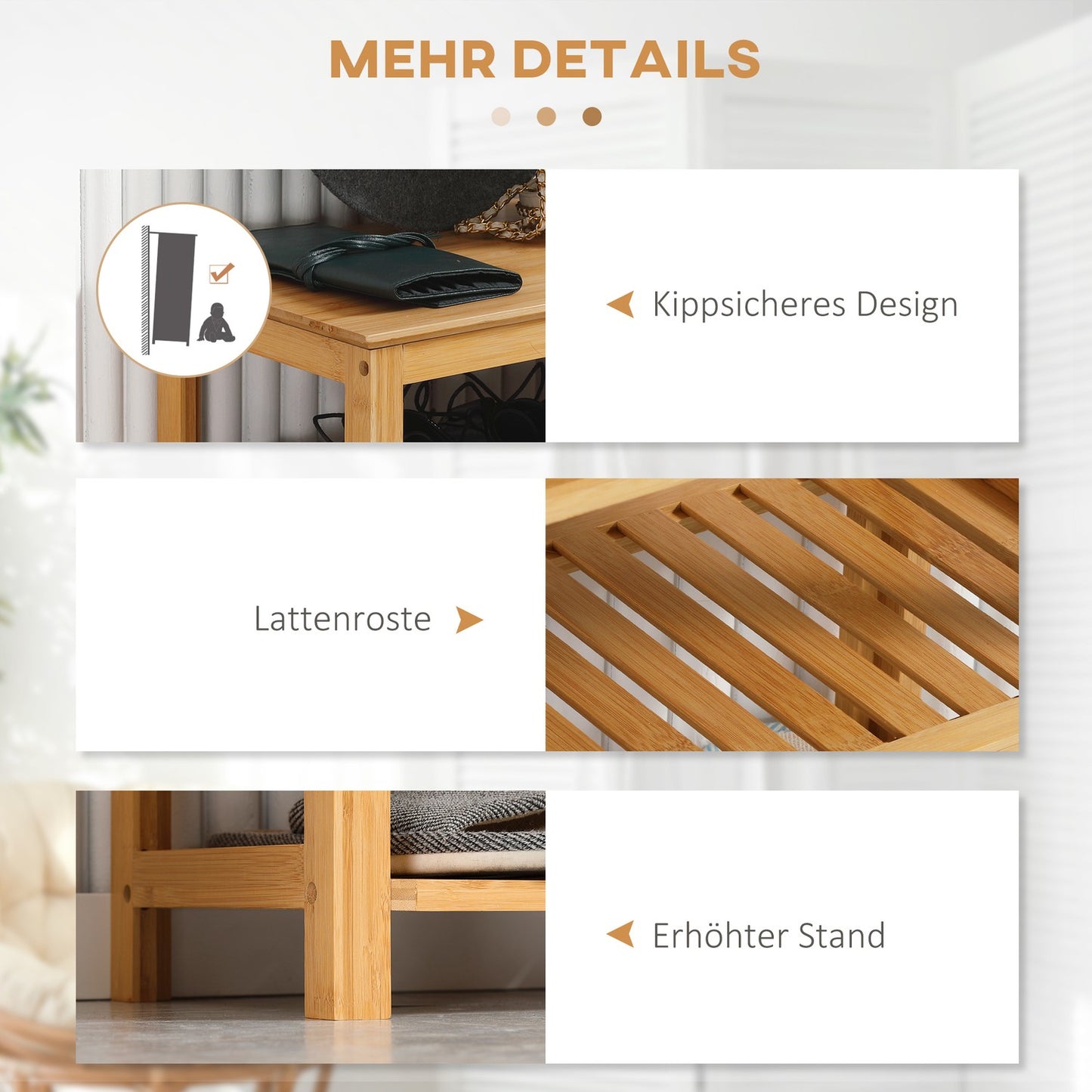Bamboo shoe rack - 5 layers, holds 20 pairs, natural finish