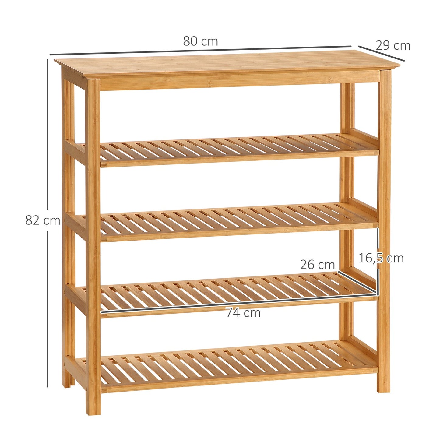 Bamboo shoe rack - 5 layers, holds 20 pairs, natural finish