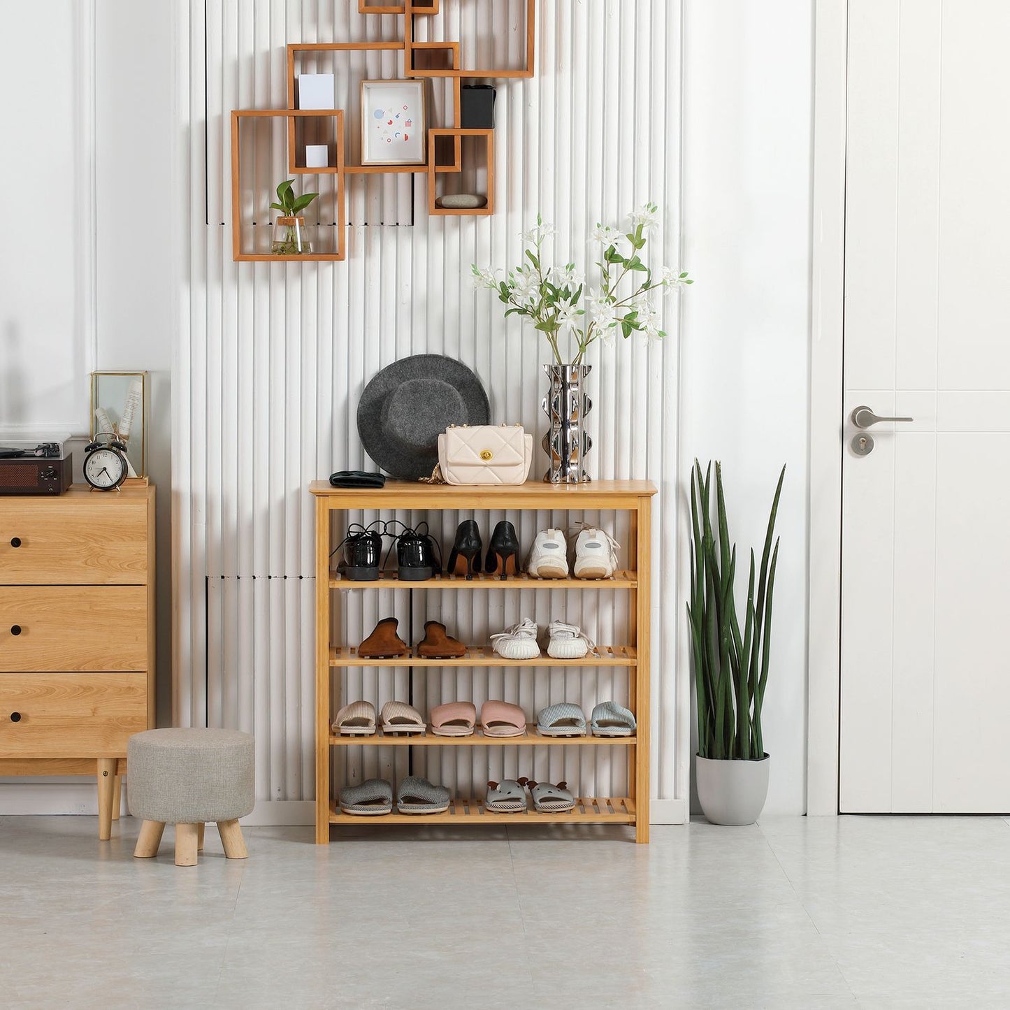 Bamboo shoe rack - 5 layers, holds 20 pairs, natural finish