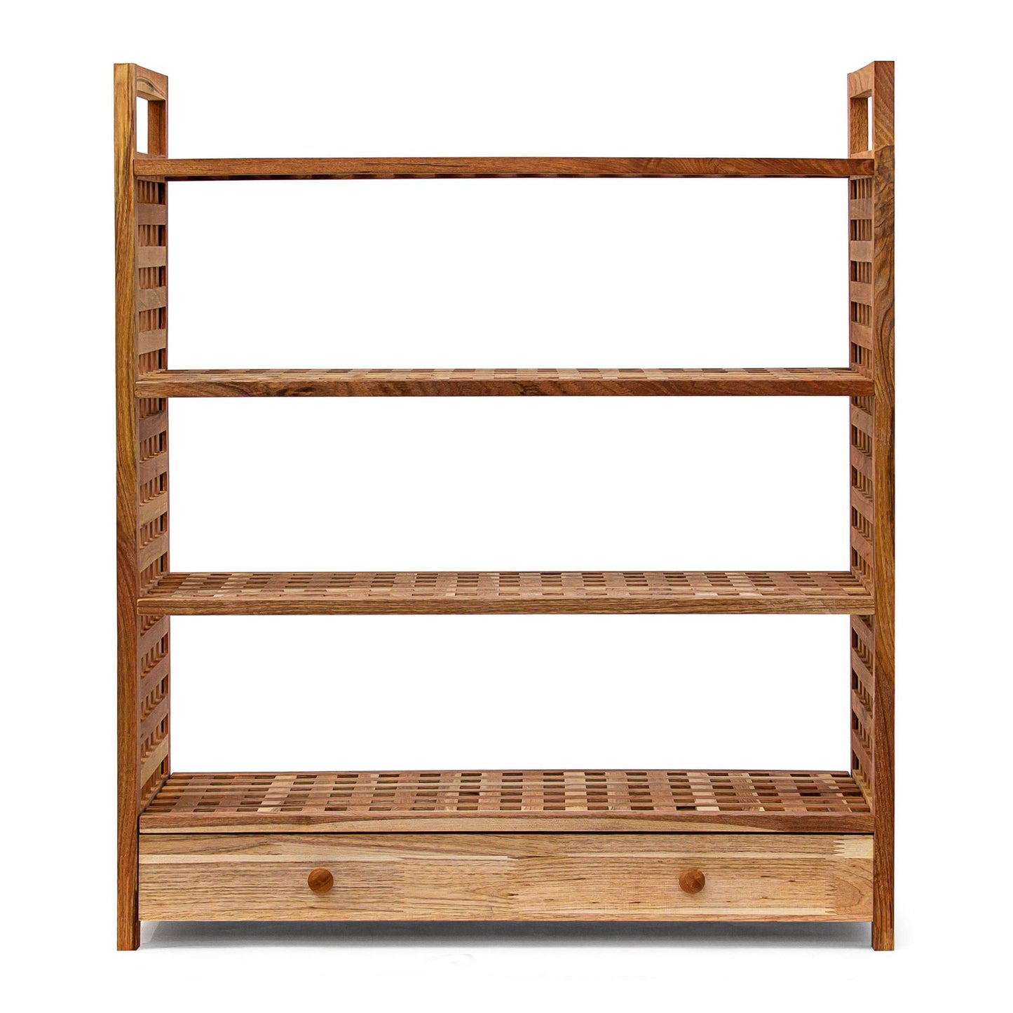 Shoe shelf in walnut wood with drawer
