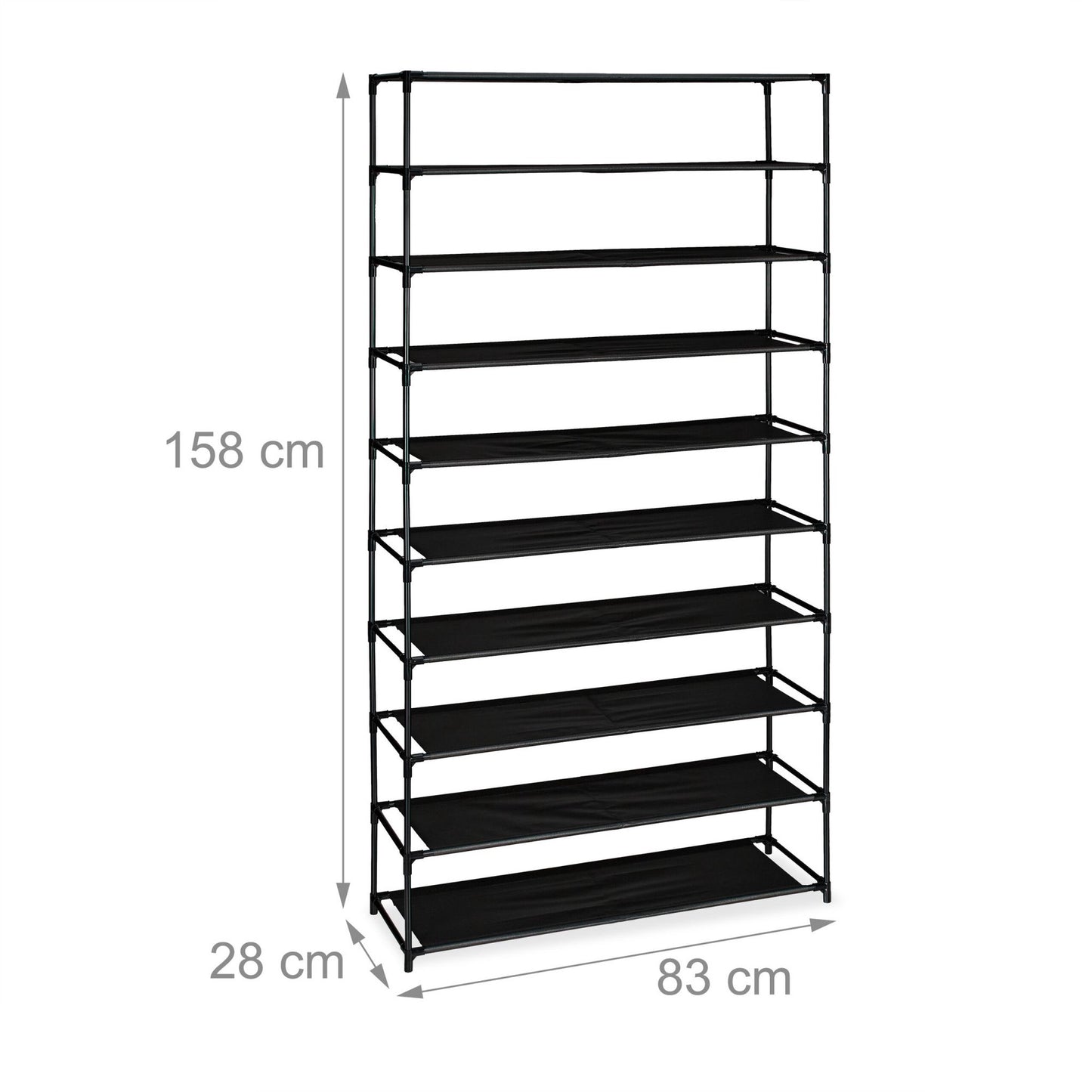 Shoe shelf with fabric levels