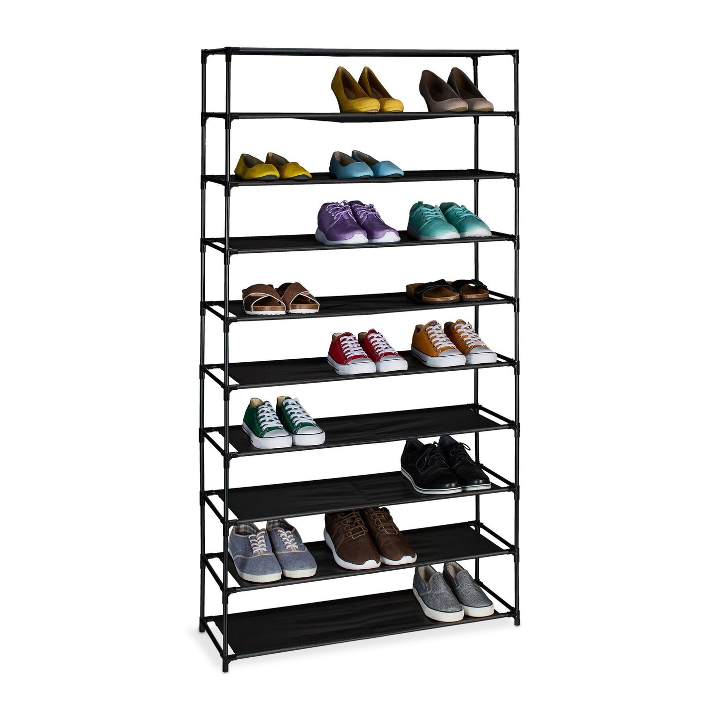 Shoe shelf with fabric levels